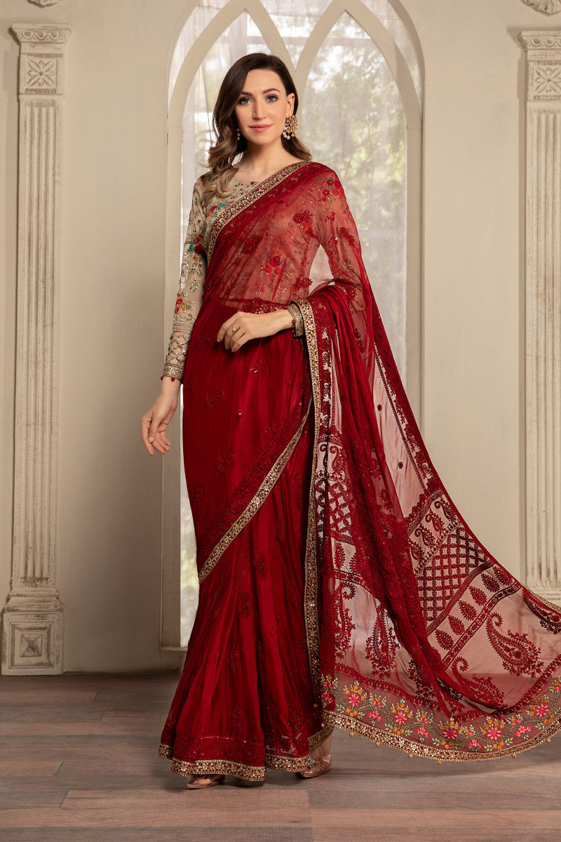 Maria b red clearance saree