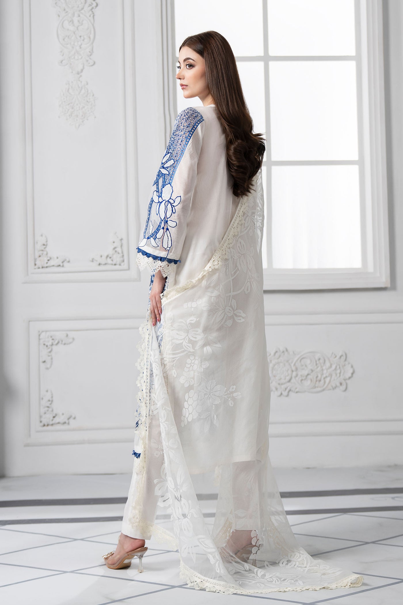 3 Piece Embroidered Paper Cotton Suit | DS-2510-A