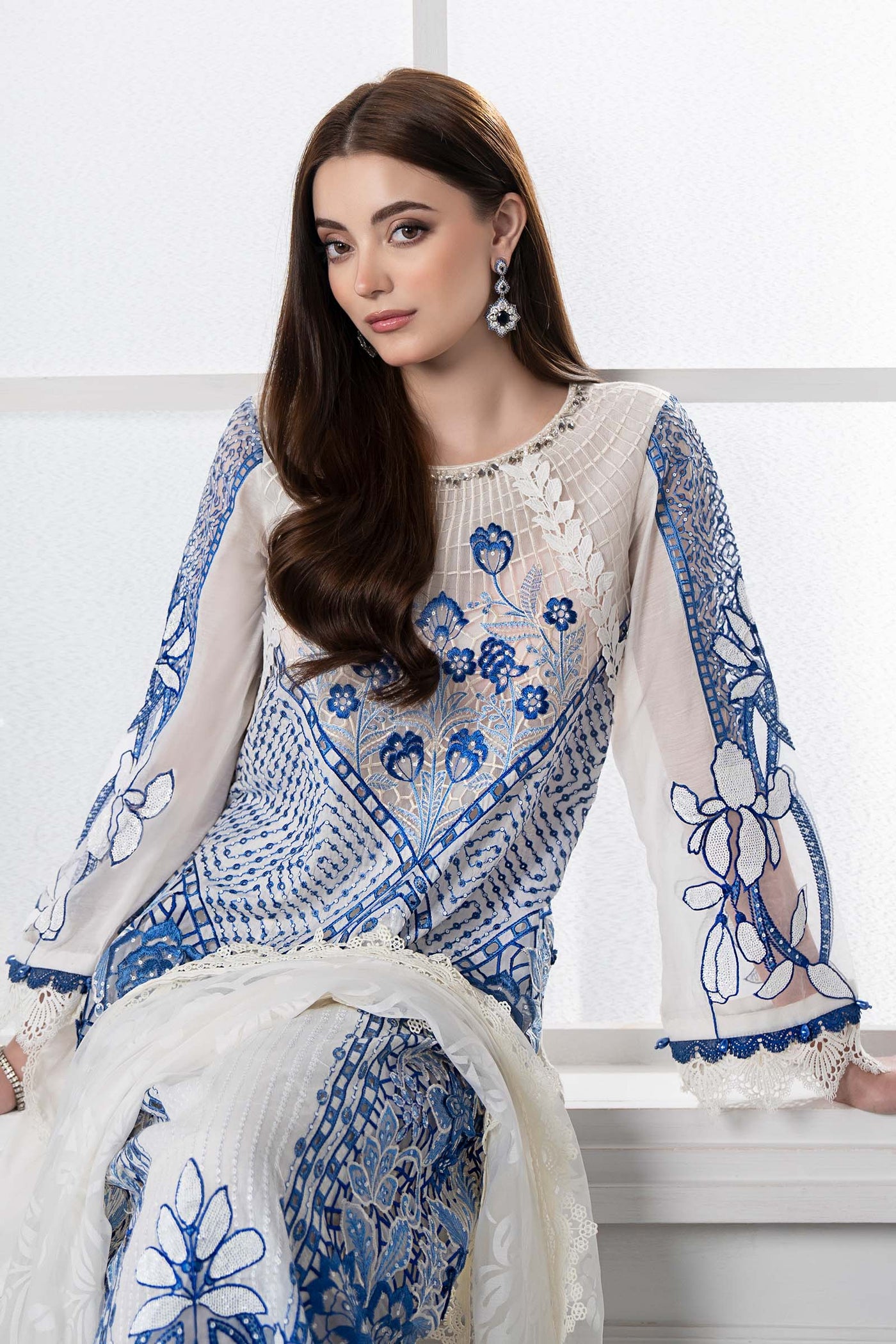 3 Piece Embroidered Paper Cotton Suit | DS-2510-A