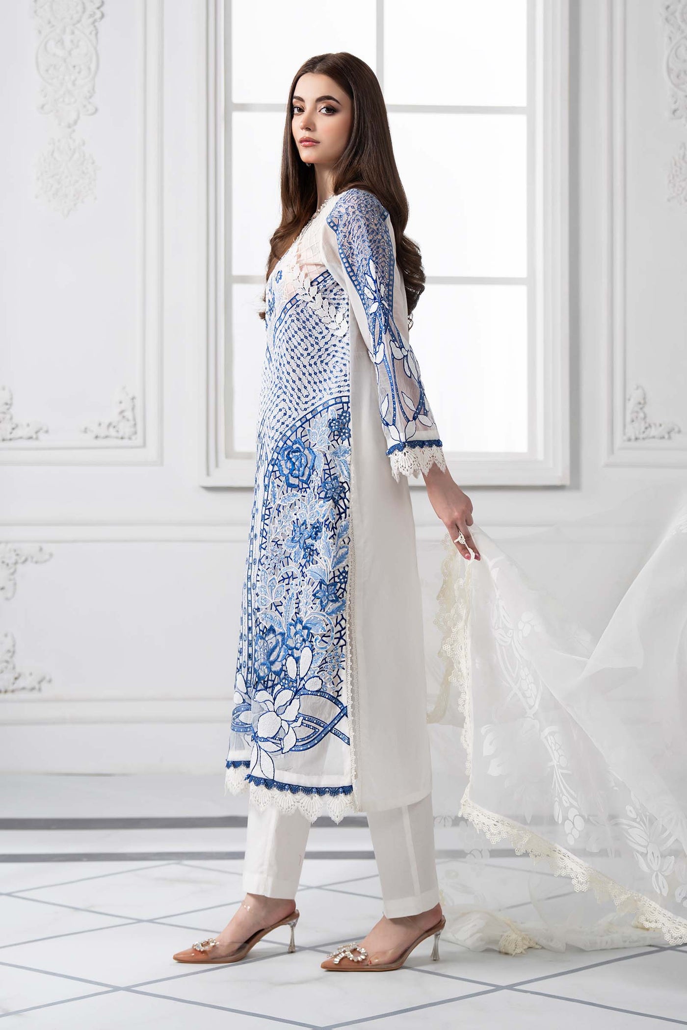 3 Piece Embroidered Paper Cotton Suit | DS-2510-A