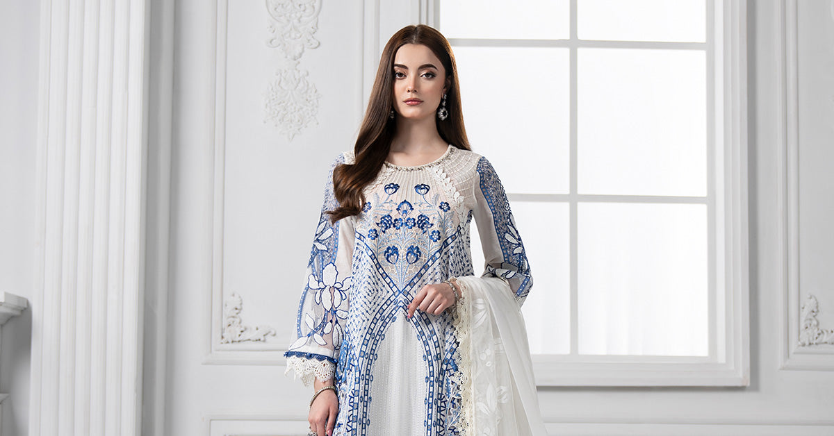 3 Piece Embroidered Paper Cotton Suit | DS-2510-A