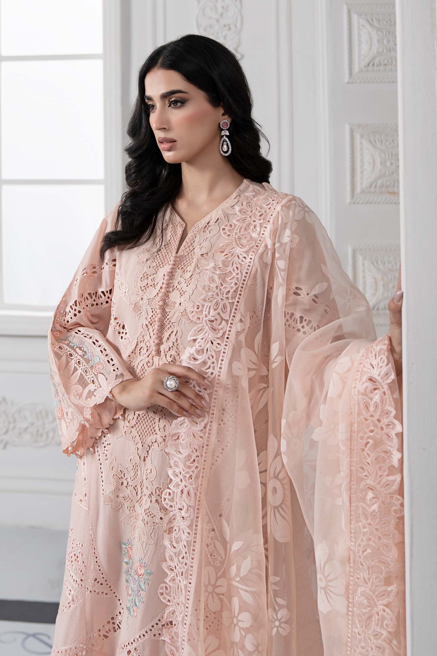 3 Piece Embroidered Dobby Lawn Suit | DS-2513-A