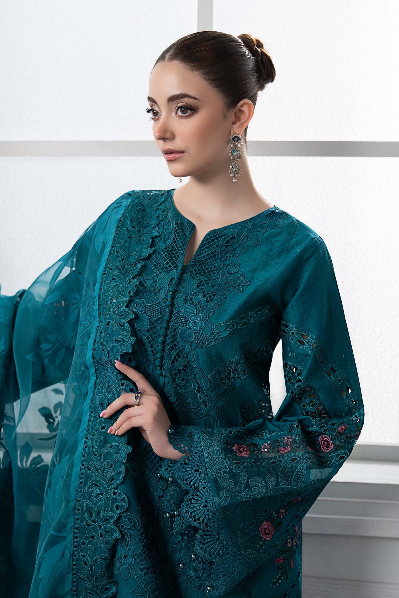 3 Piece Embroidered Dobby Lawn Suit | DS-2513-B