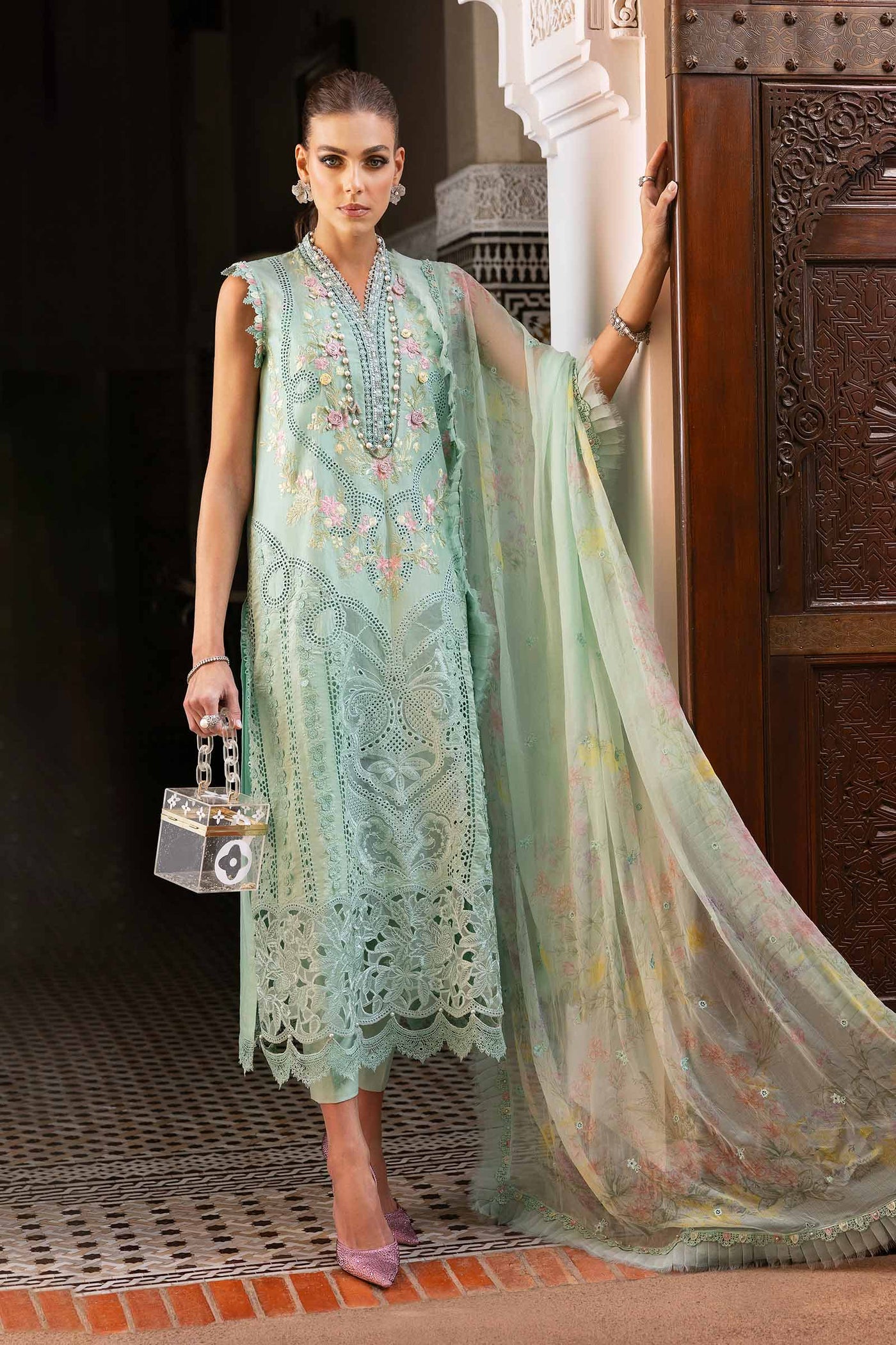 3 Piece Unstitched Embroidered Lawn Suit | D-2514-A