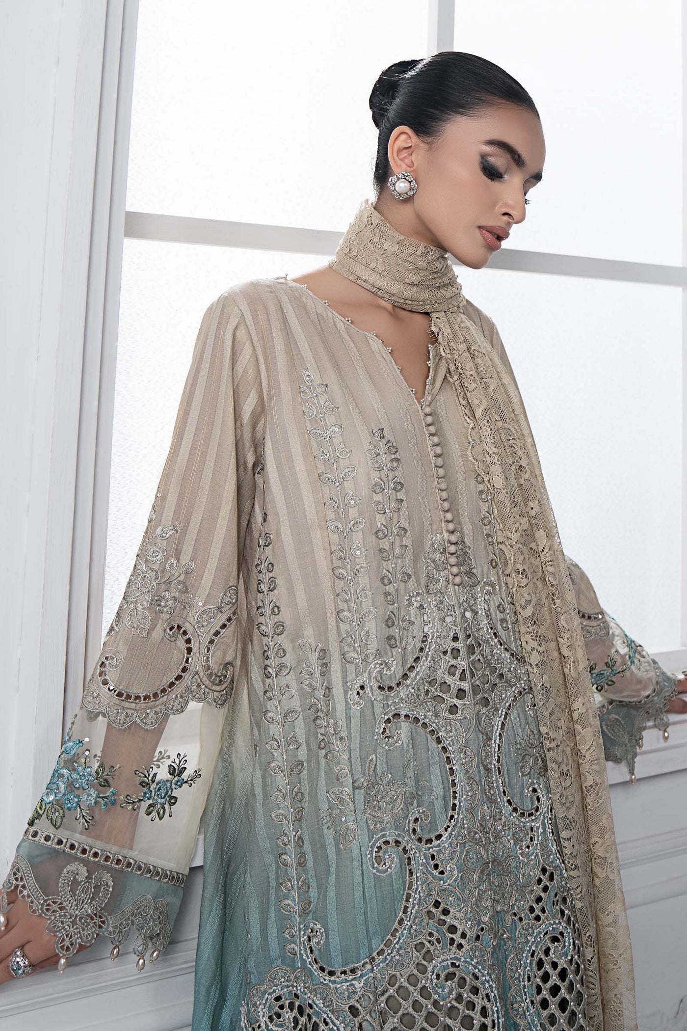 3 Piece Embroidered Dobby Lawn Suit | DS-2515-B