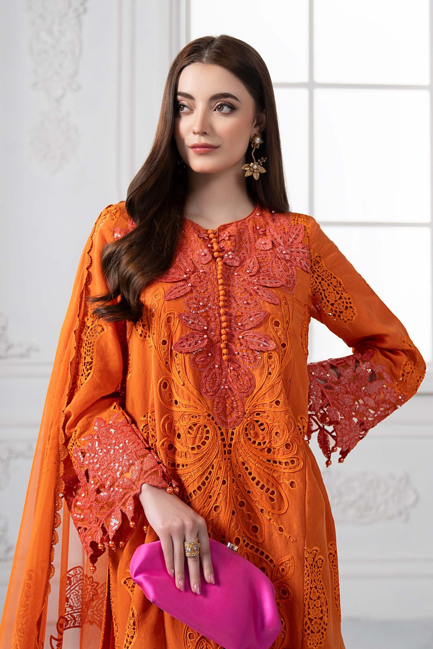 3 Piece Embroidered Paper Cotton Suit | DS-2505-B