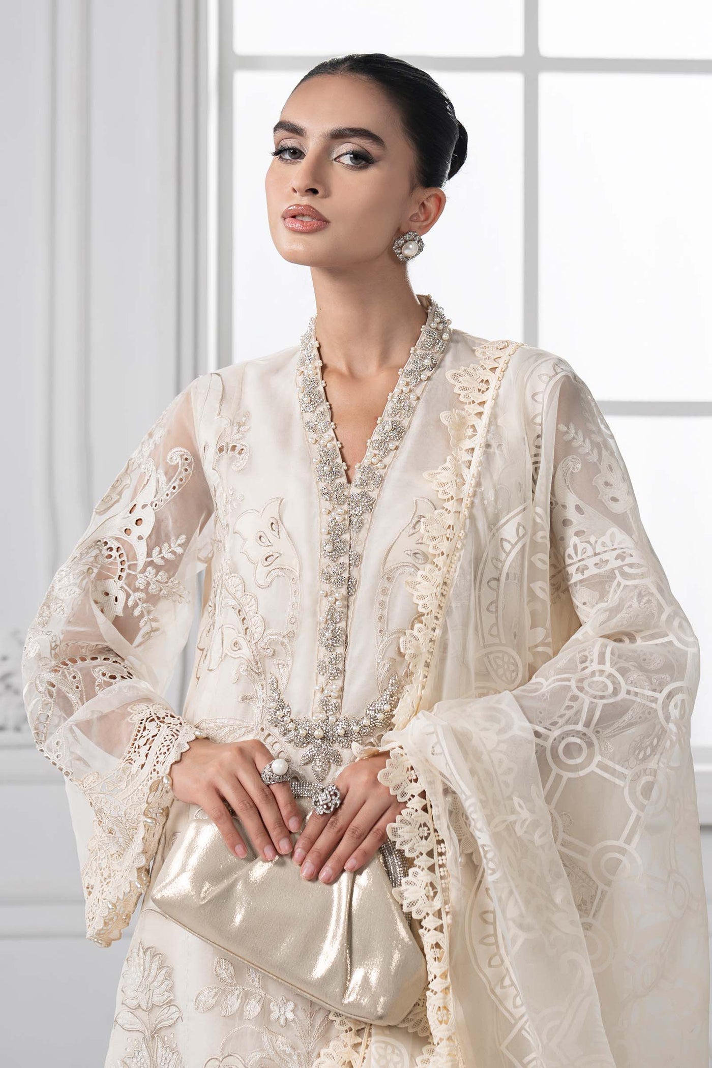 3 Piece Embroidered Organza Suit | DS-2506-A