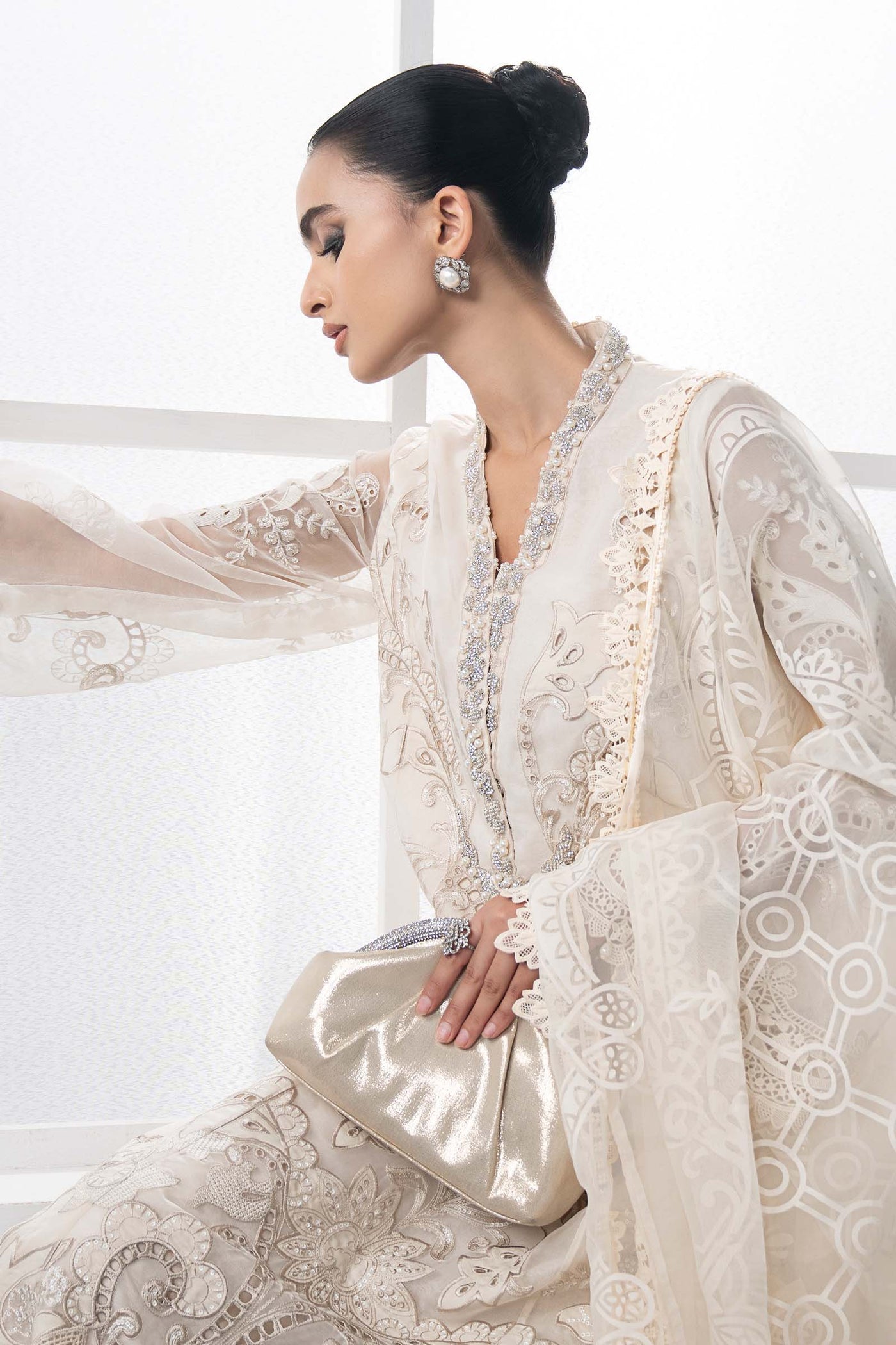 3 Piece Embroidered Organza Suit | DS-2506-A