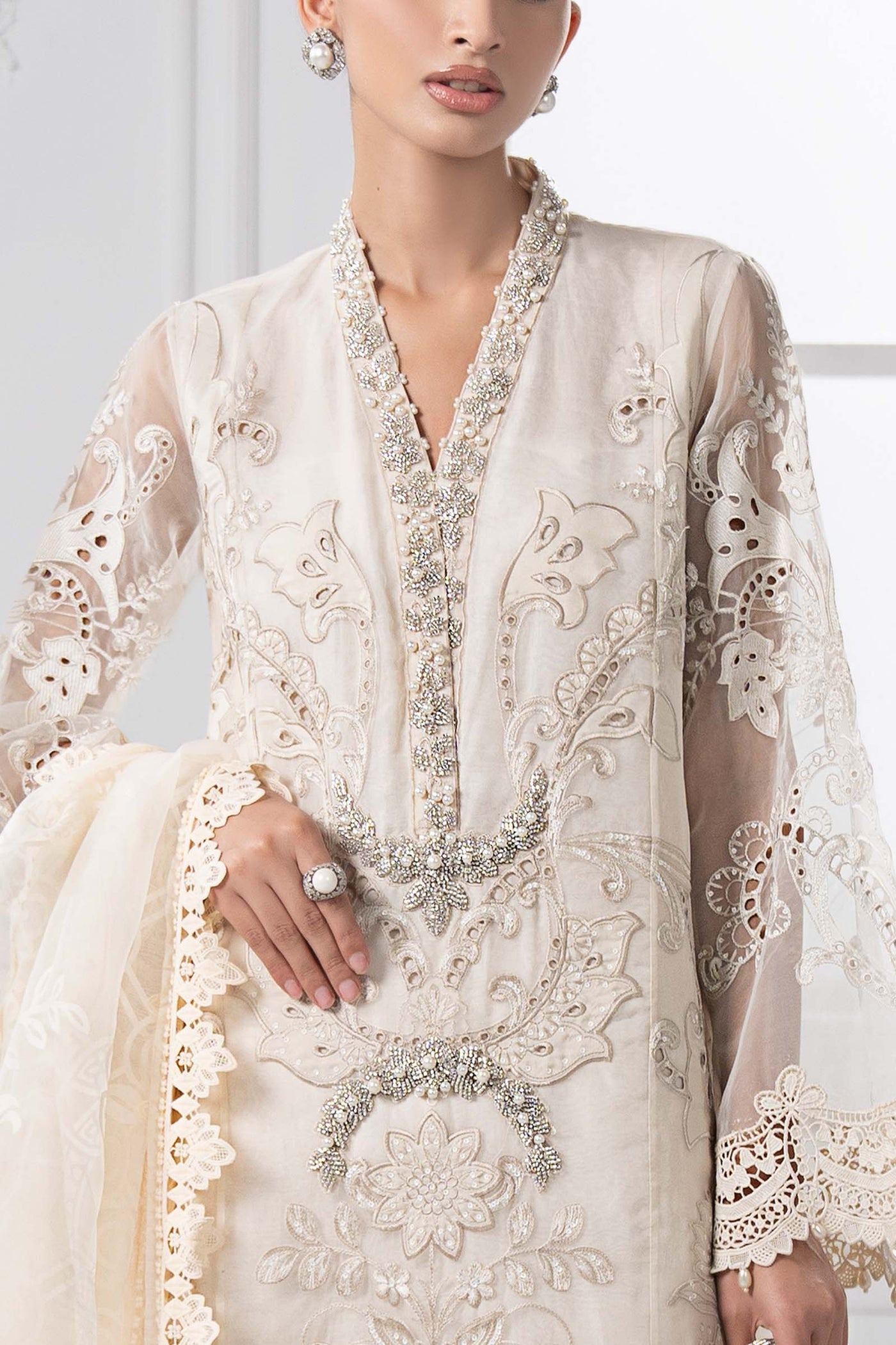 3 Piece Embroidered Organza Suit | DS-2506-A