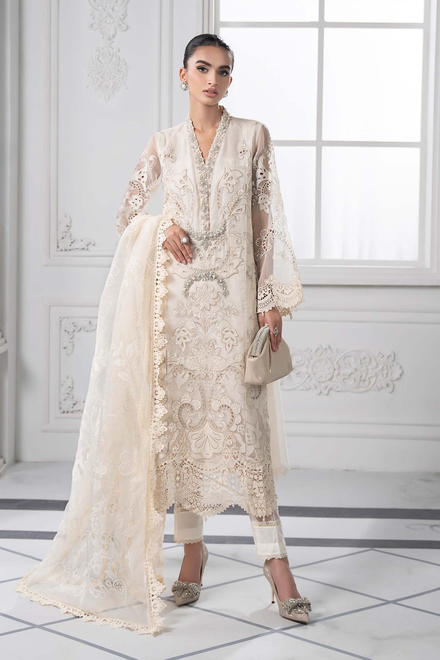 3 Piece Embroidered Organza Suit | DS-2506-A