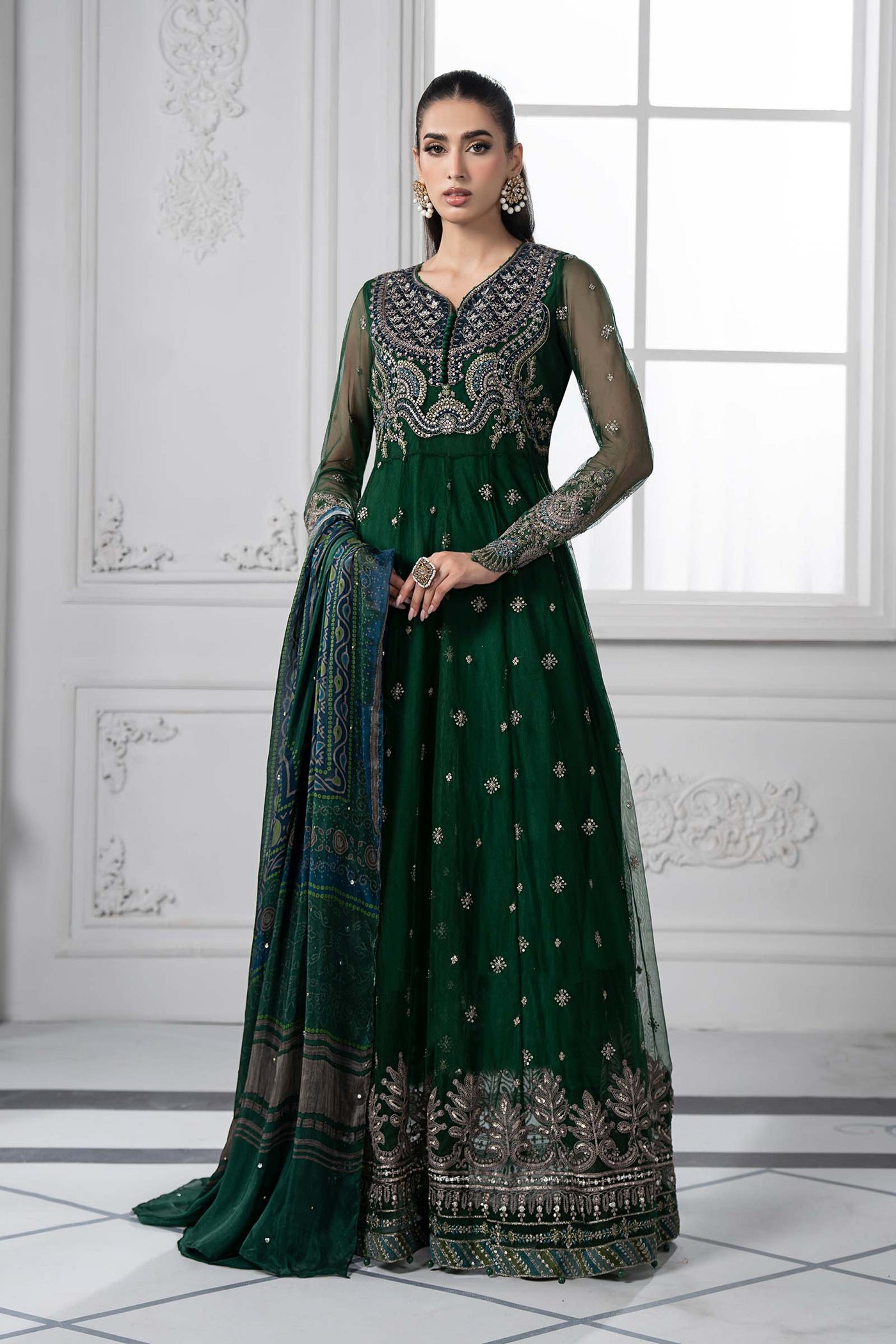 3 Piece Embroidered Net Suit | DS-2507-A