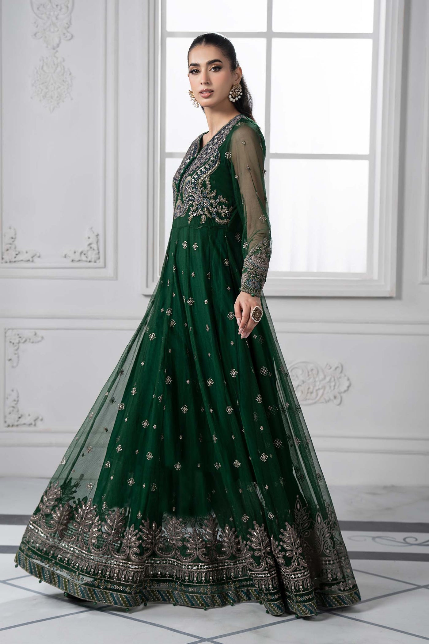 3 Piece Embroidered Net Suit | DS-2507-A