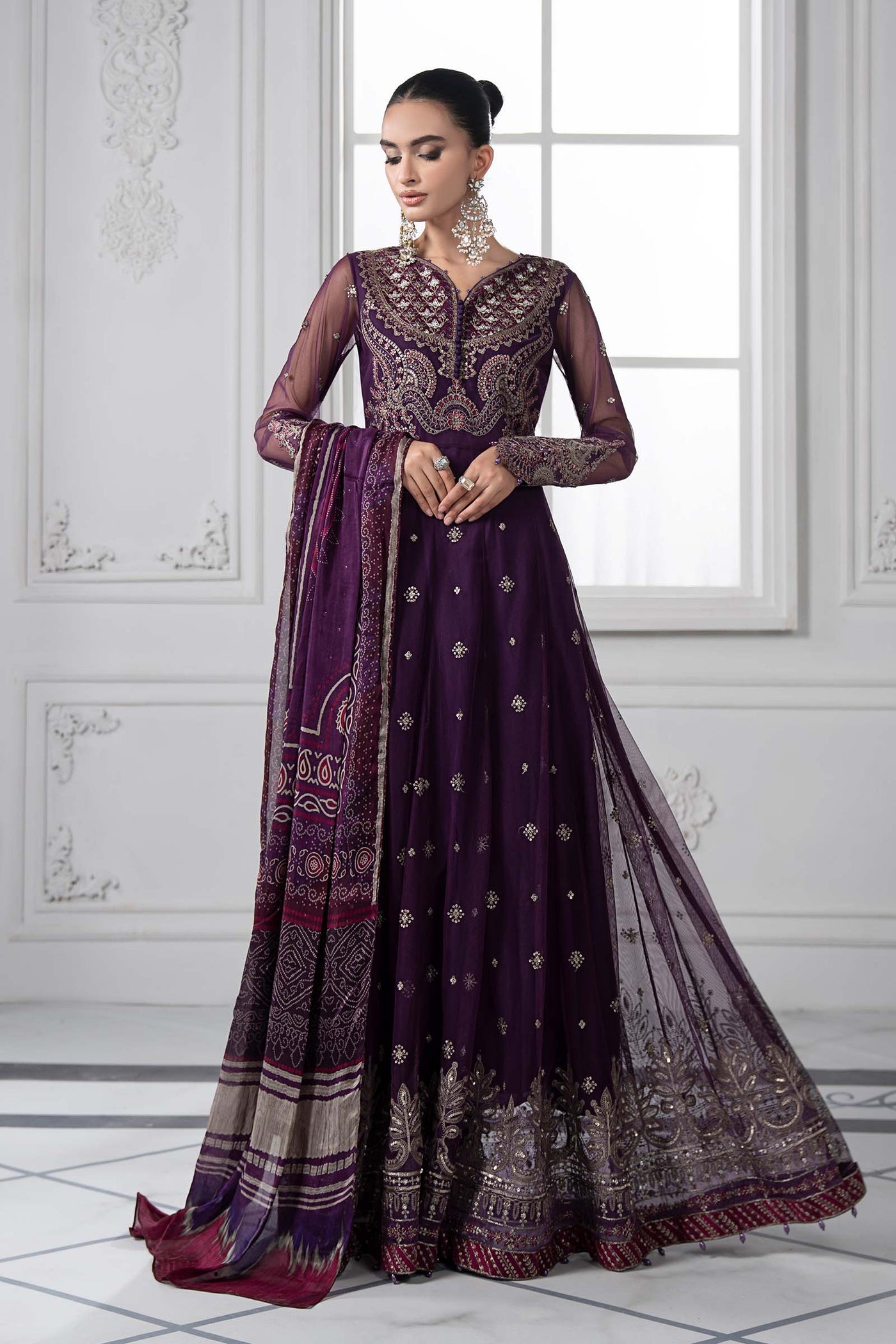 3 Piece Embroidered Net Suit | DS-2507-B