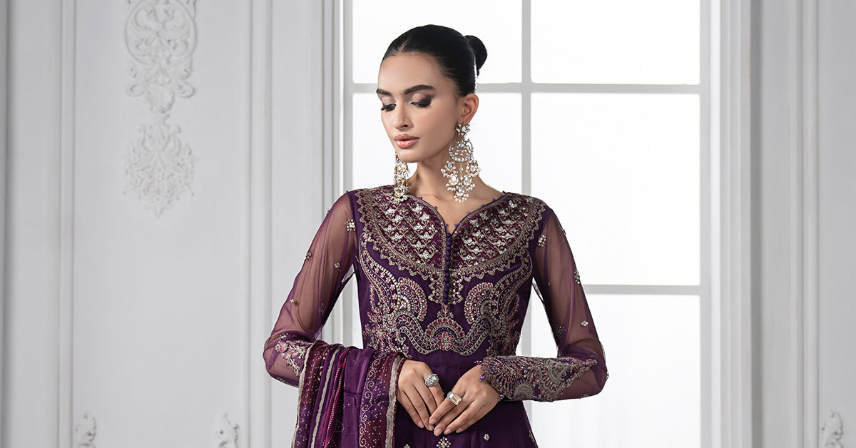 3 Piece Embroidered Net Suit | DS-2507-B