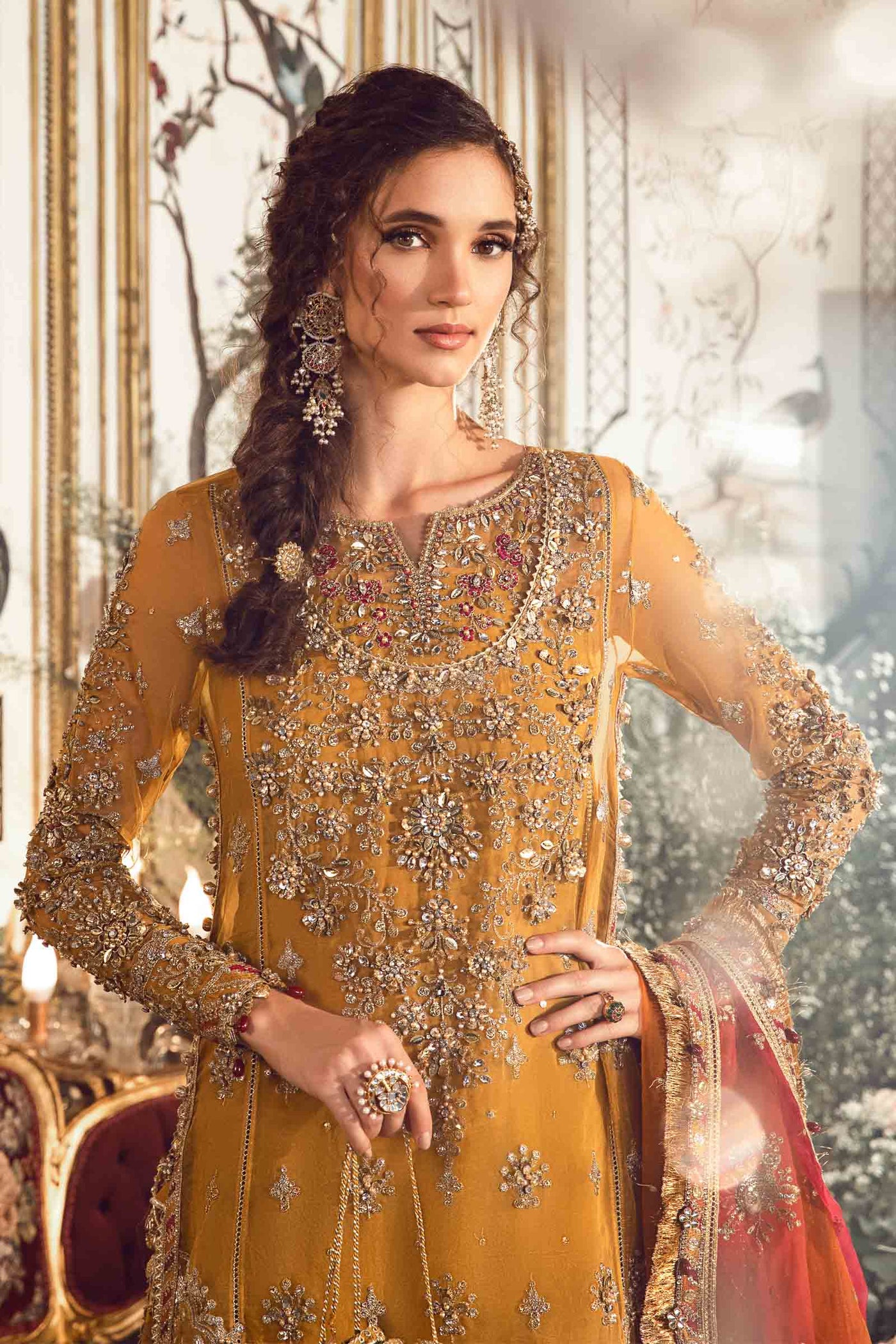 Unstitched Mbroidered | Mustard BD-2707