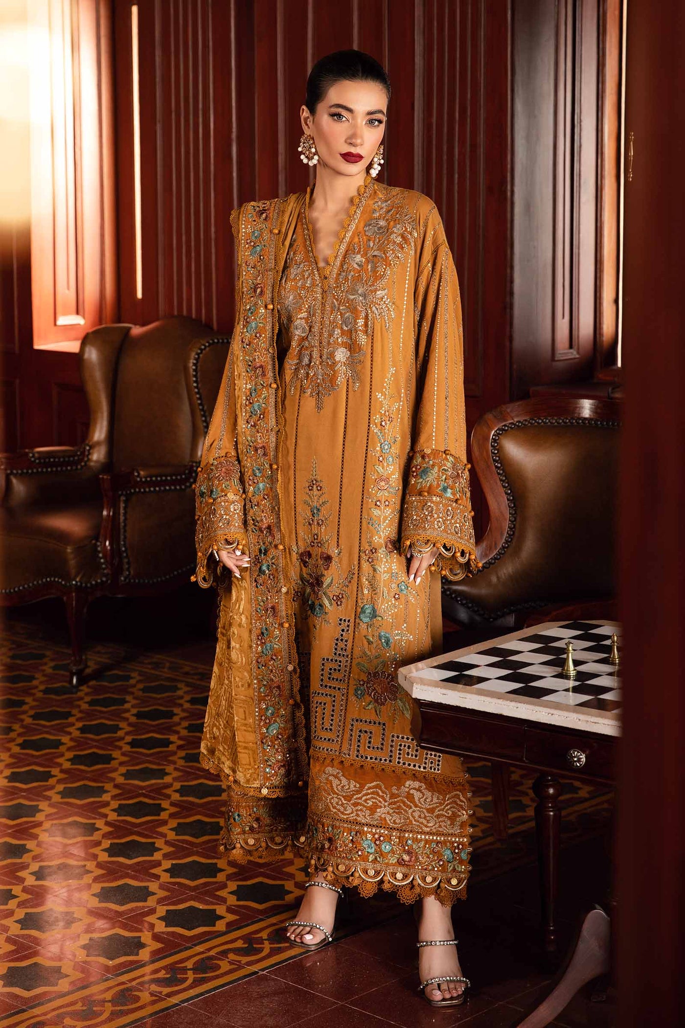 3 Piece Unstitched Embroidered Twill Linen Suit | DL-1207