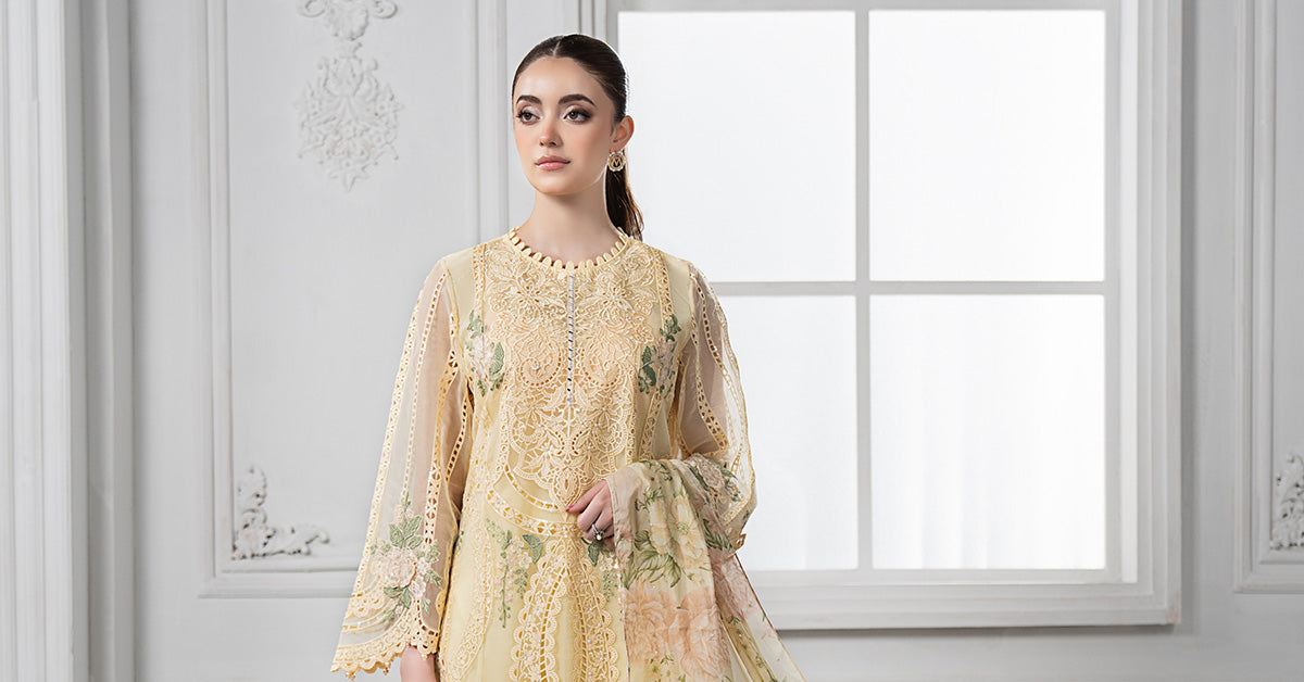 3 Piece Embroidered Organza Suit | DS-2509-A