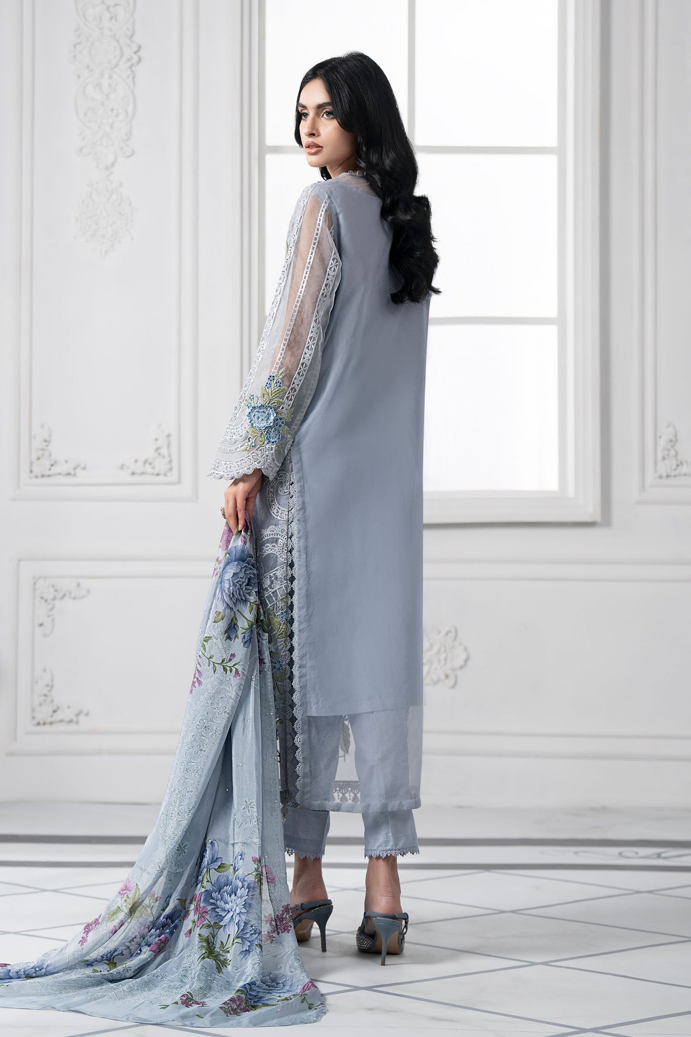 3 Piece Embroidered Organza Suit | DS-2509-B