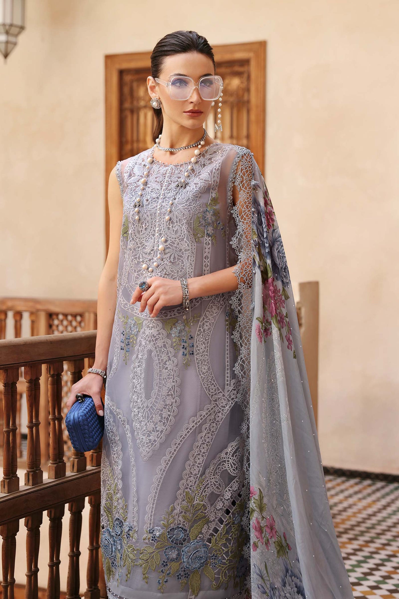 3 Piece Unstitched Embroidered Organza Suit | D-2509-B