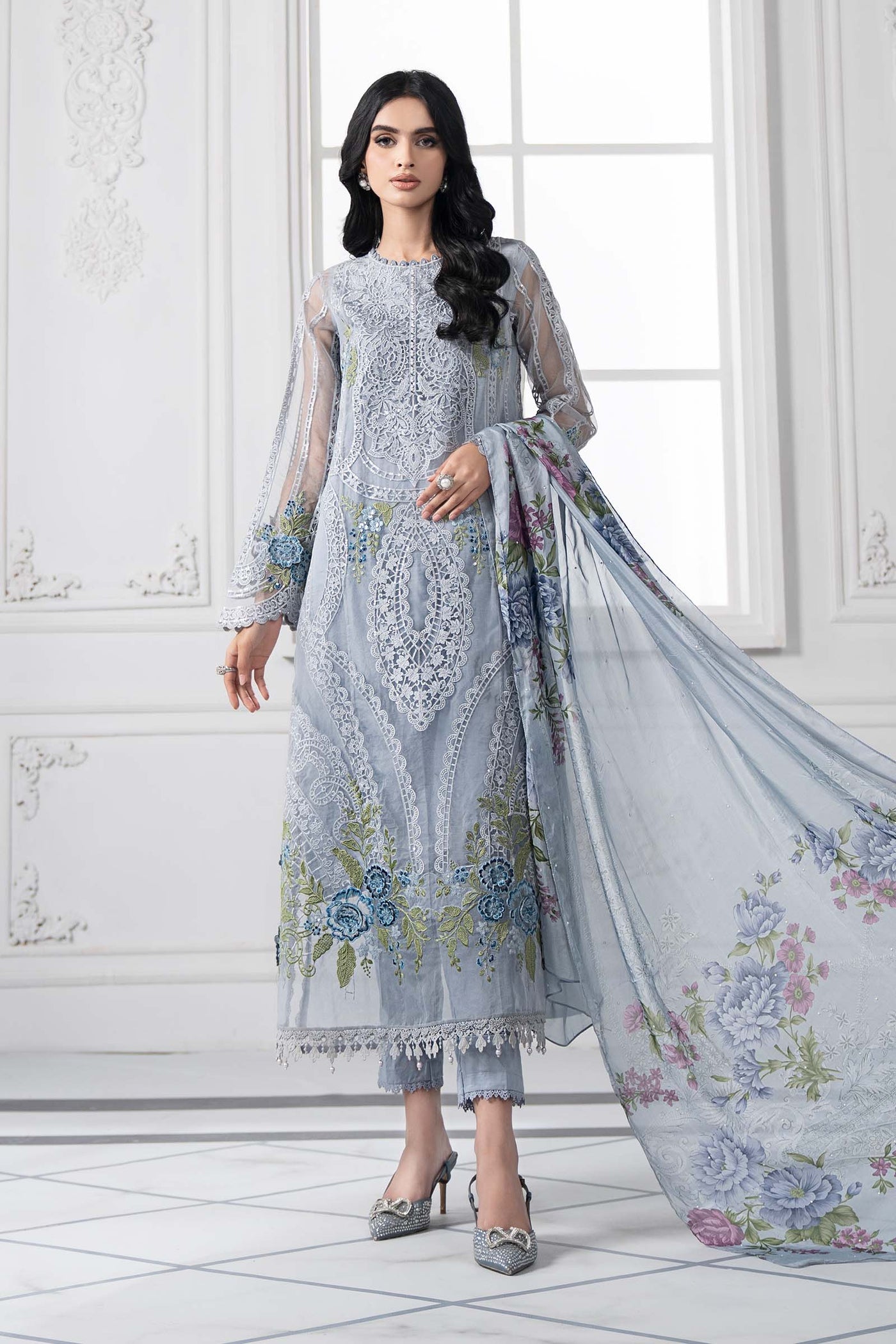 3 Piece Embroidered Organza Suit | DS-2509-B