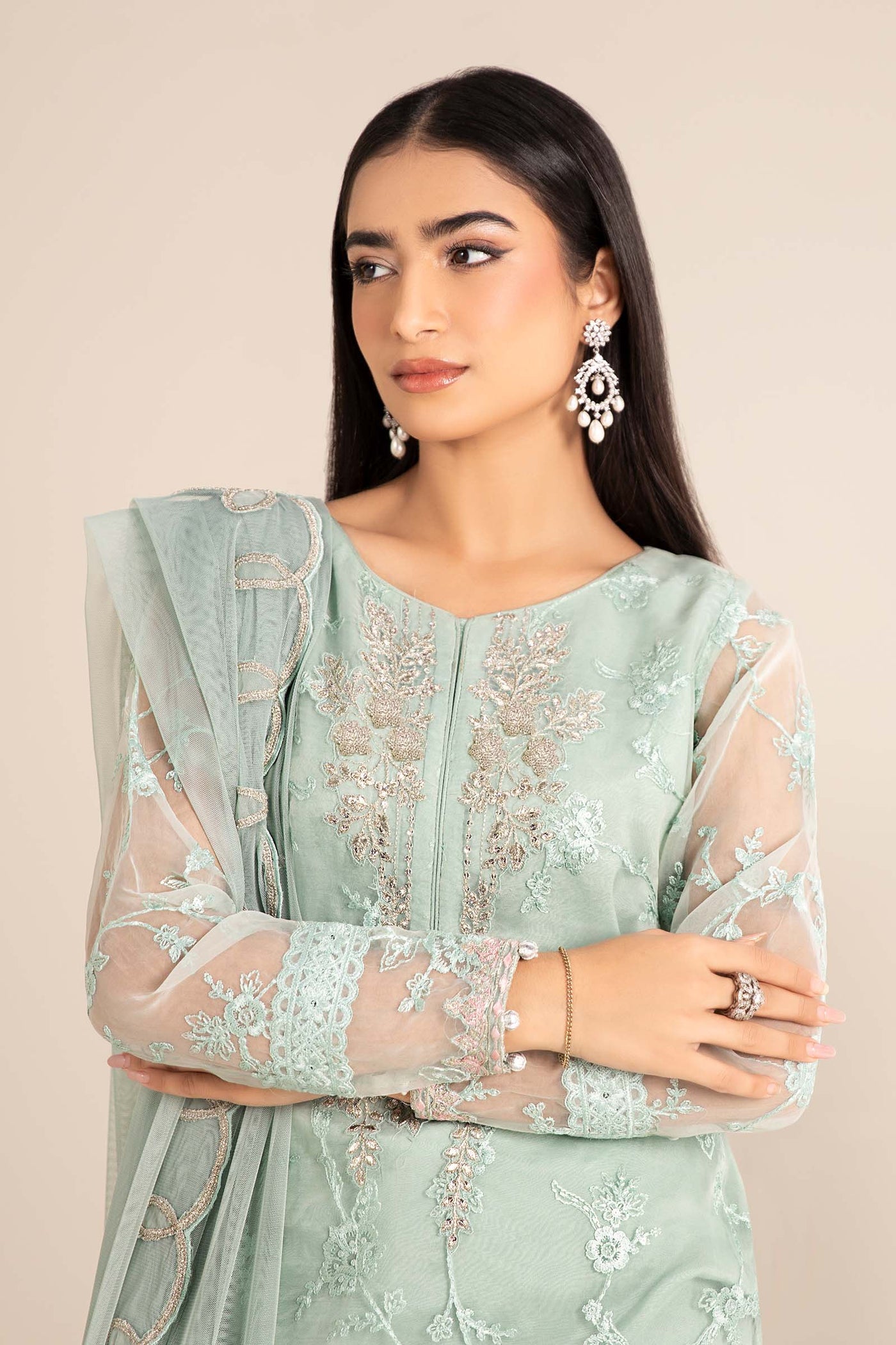 3 Piece Embroidered Cotton Silk Suit | DW-EF25-17