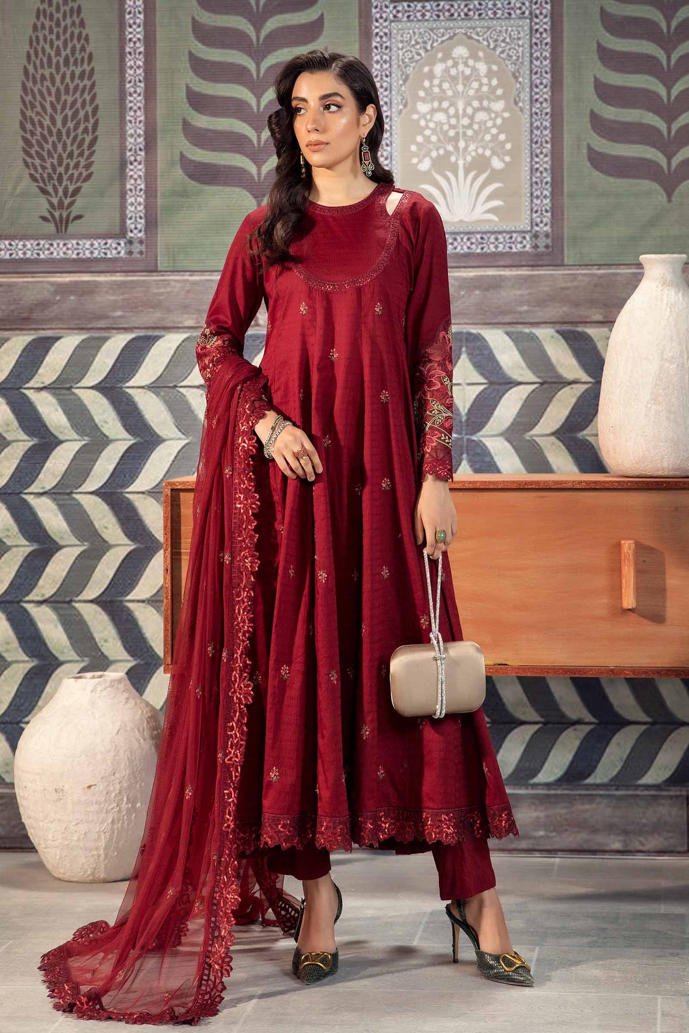 3 Piece Embroidered Dobby Lawn Suit | DW-PF24-05