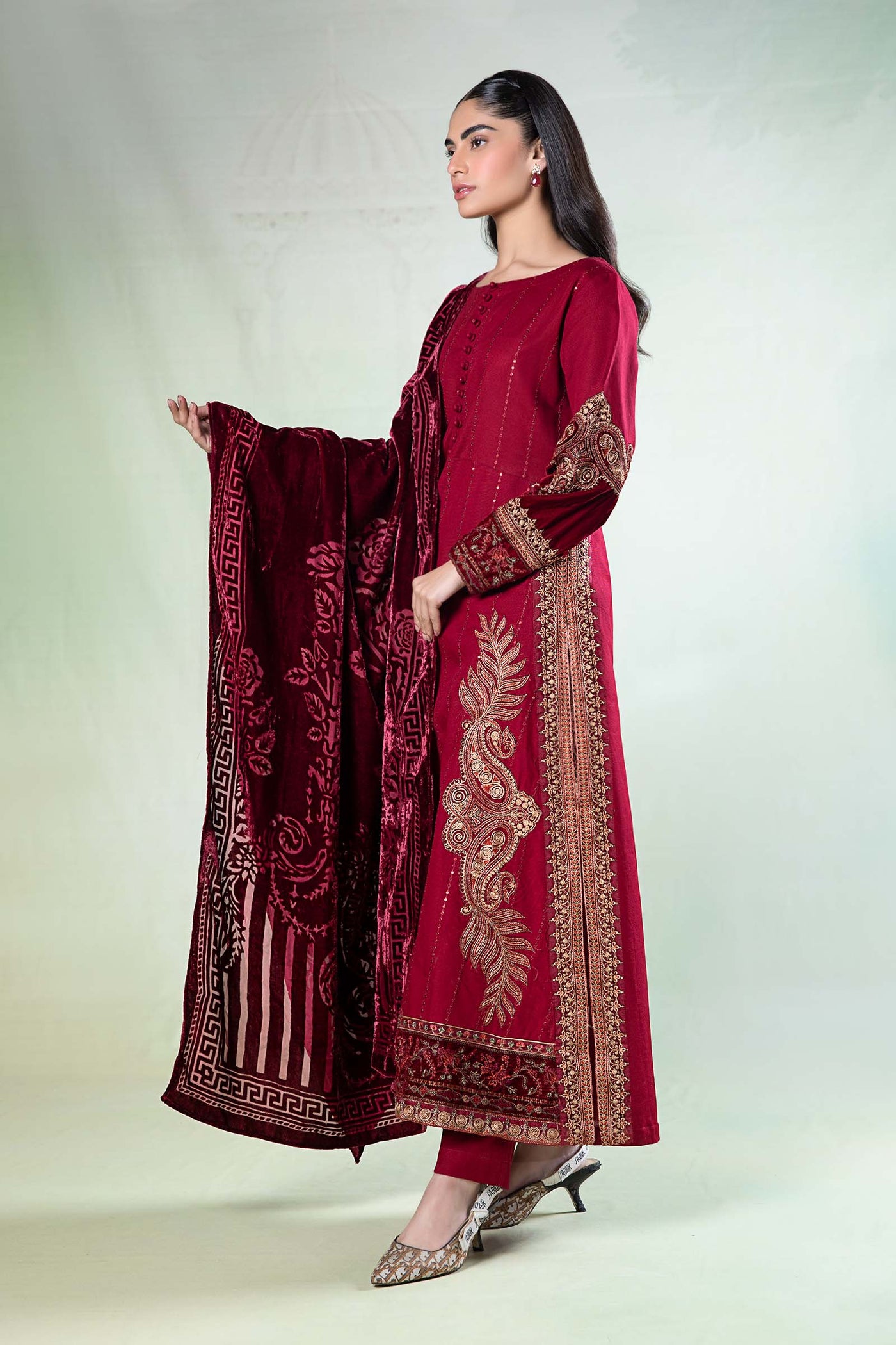 3 Piece Embroidered Khaddar Suit | DW-W24-146