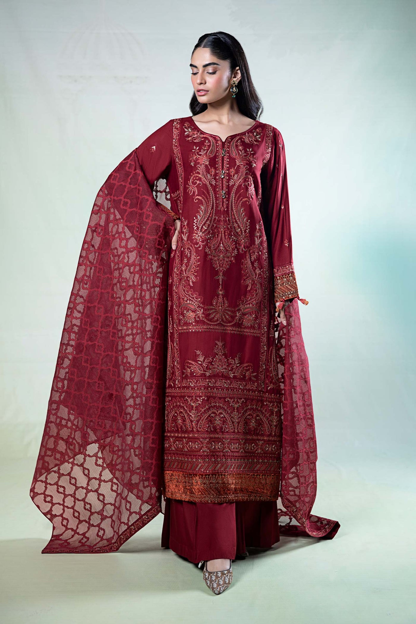 3 Piece Embroidered Khaddar Suit | DW-W24-22