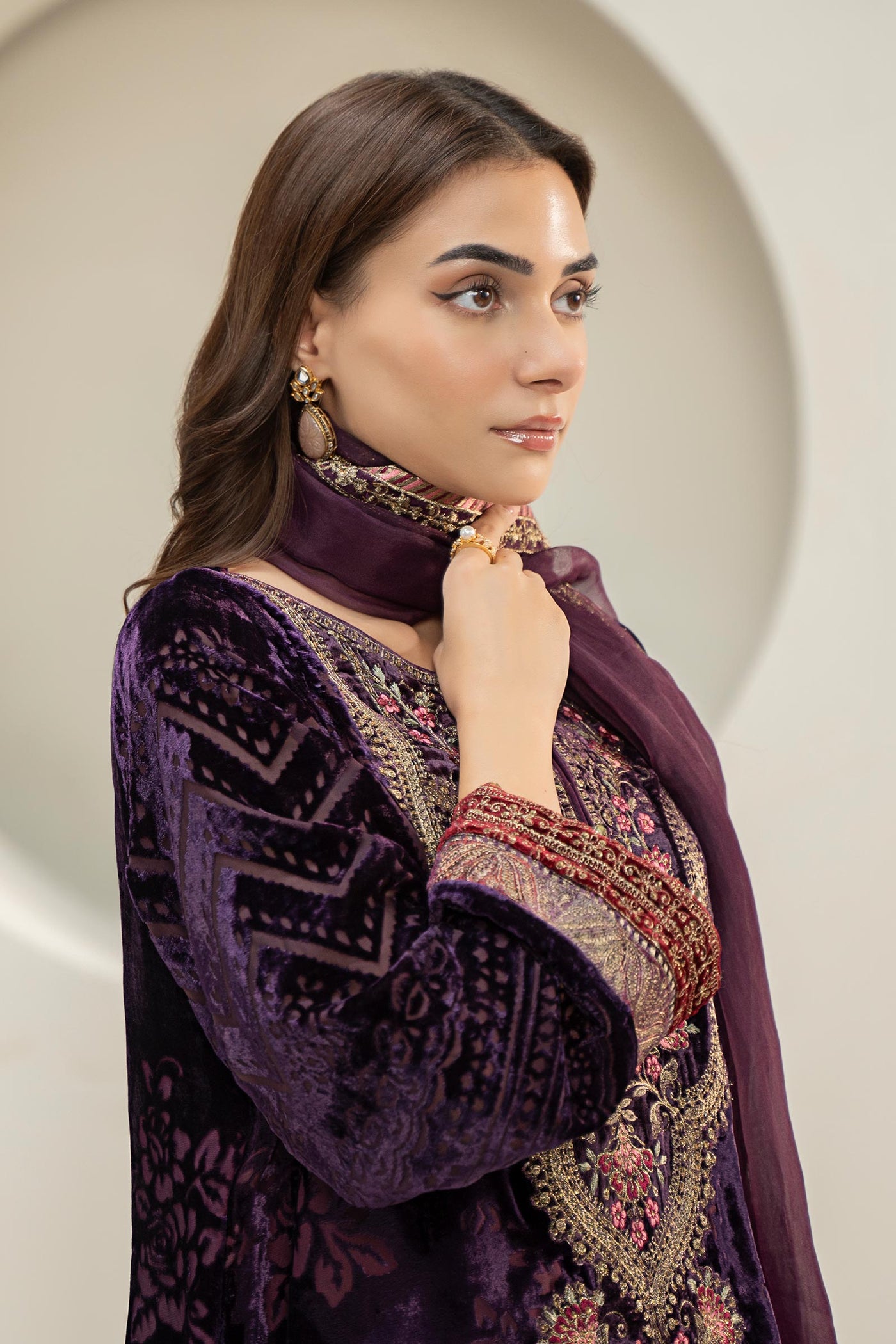 3 Piece Embroidered Plush Suit | DW-W24-174