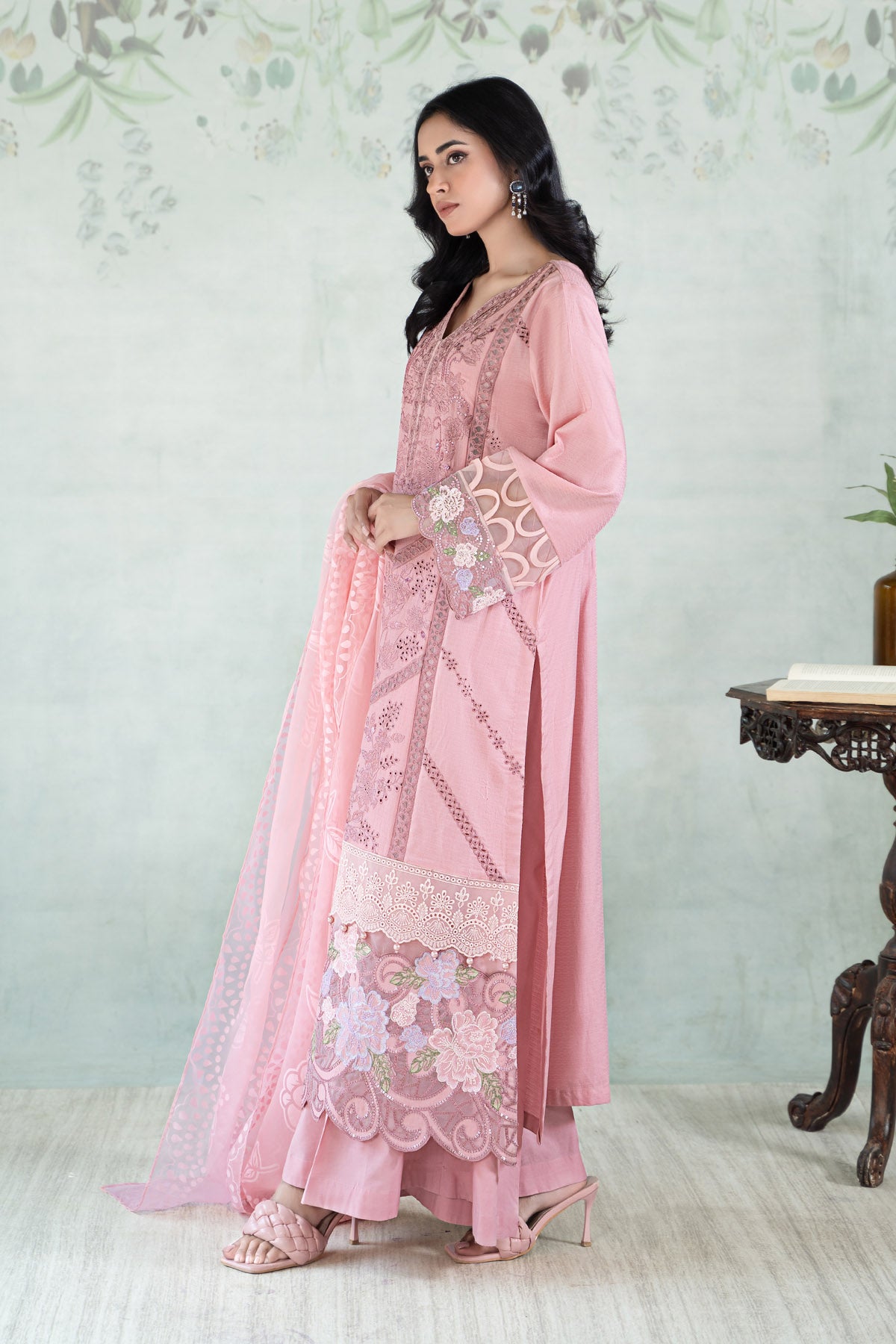 3 Piece Embroidered Dobby Lawn Suit | DW-EA24-03