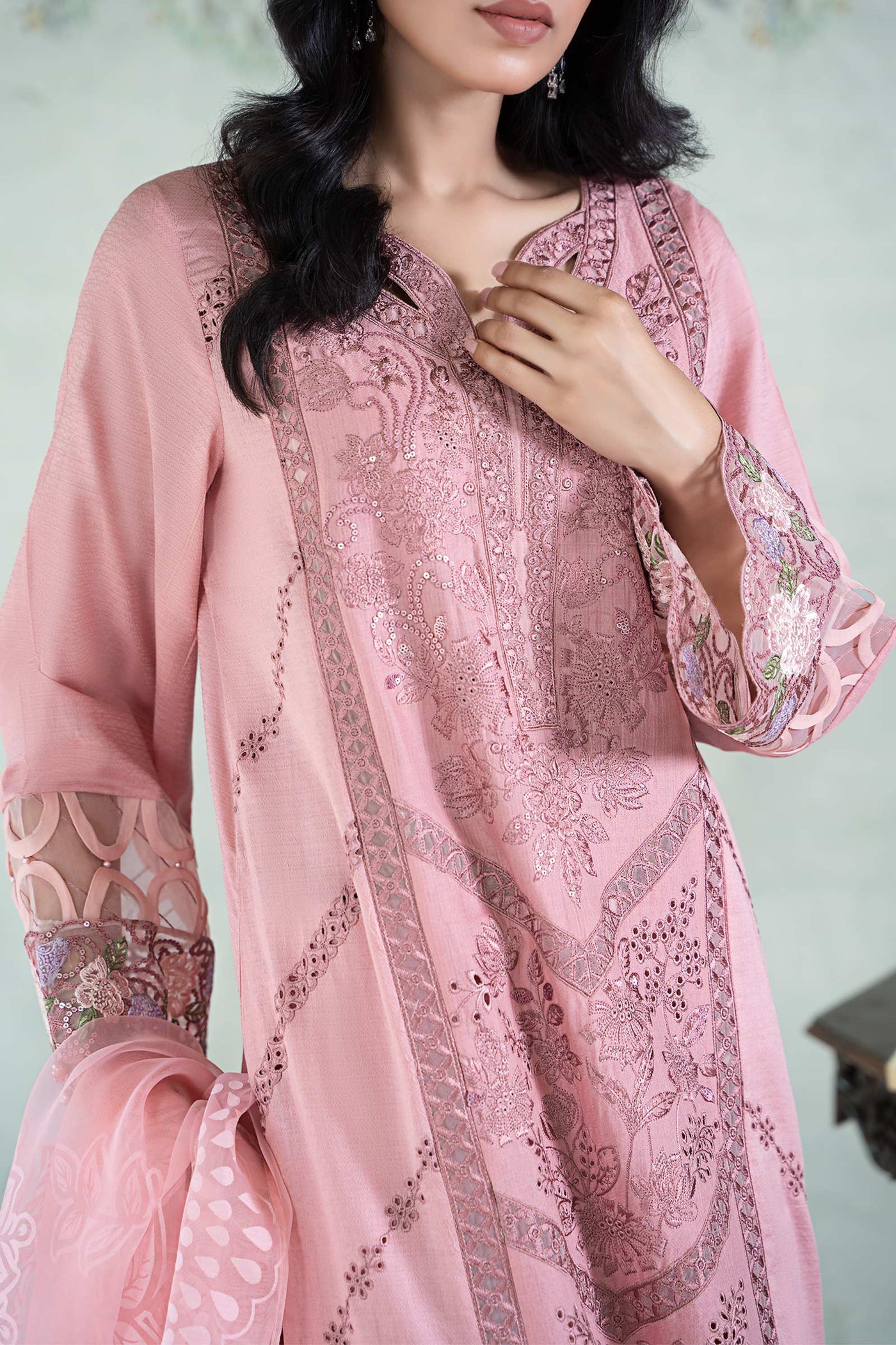 3 Piece Embroidered Dobby Lawn Suit | DW-EA24-03