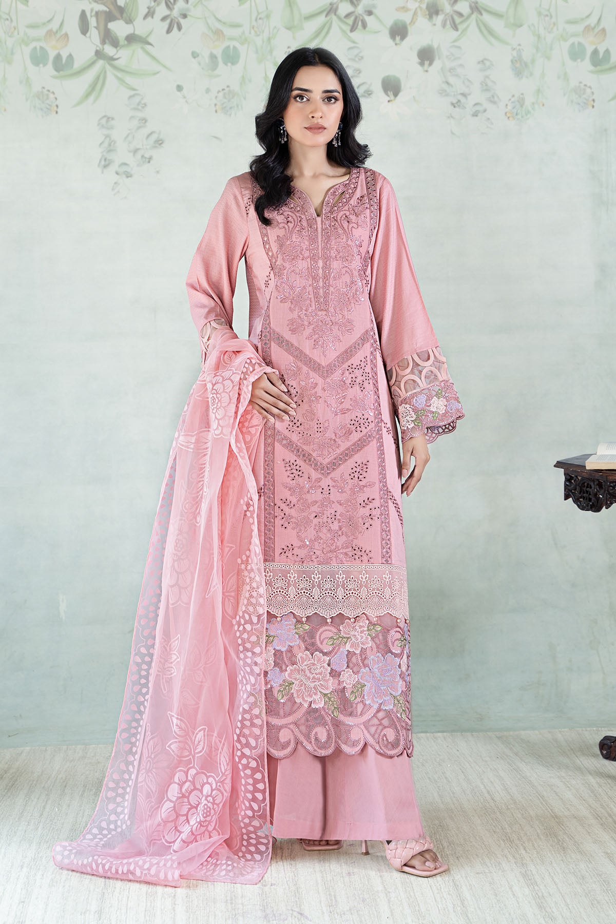 3 Piece Embroidered Dobby Lawn Suit | DW-EA24-03