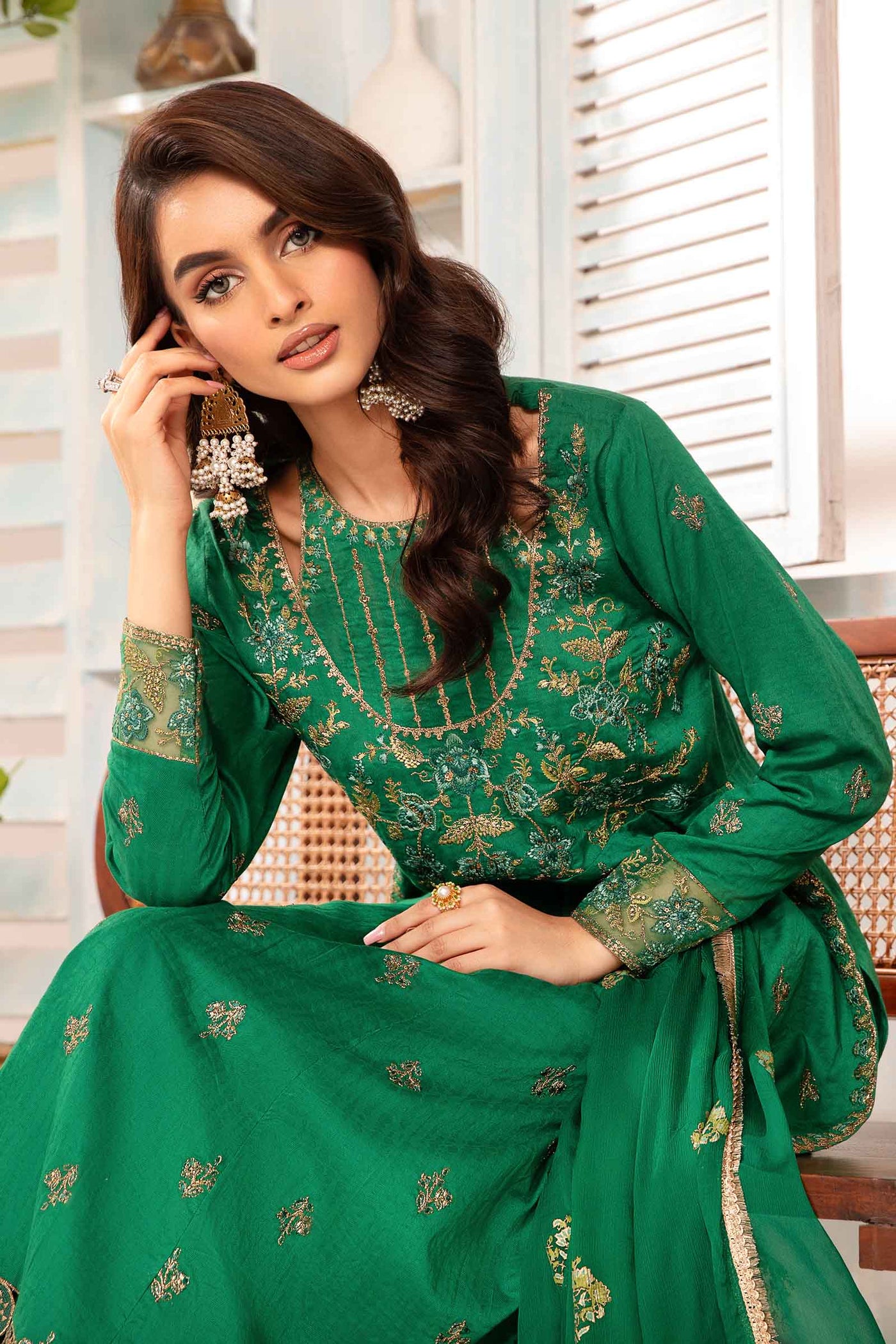 3 Piece Embroidered Jacquard Lawn Suit | DW-EA24-77