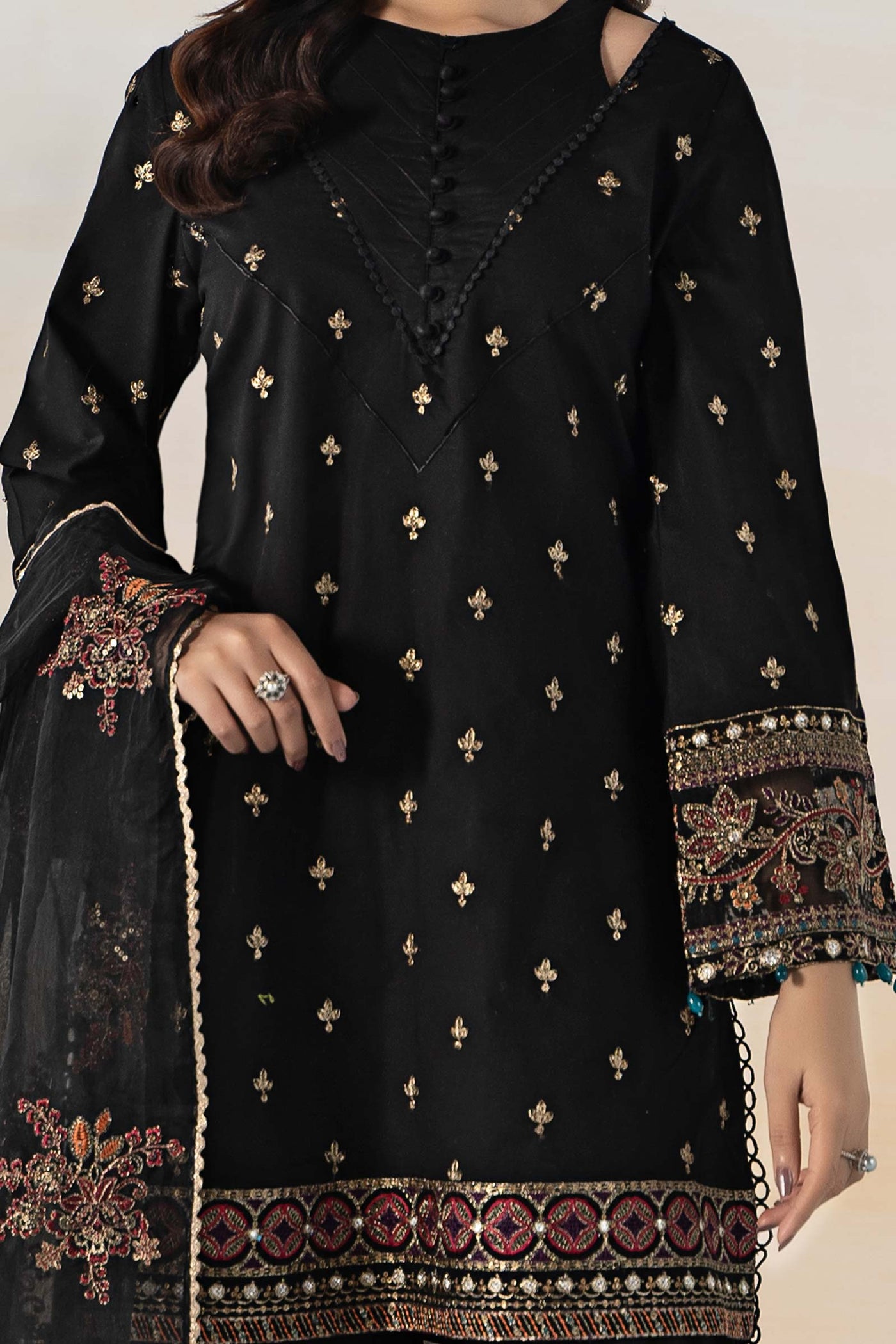 3 Piece Embroidered Jacquard Suit | DW-EF24-15