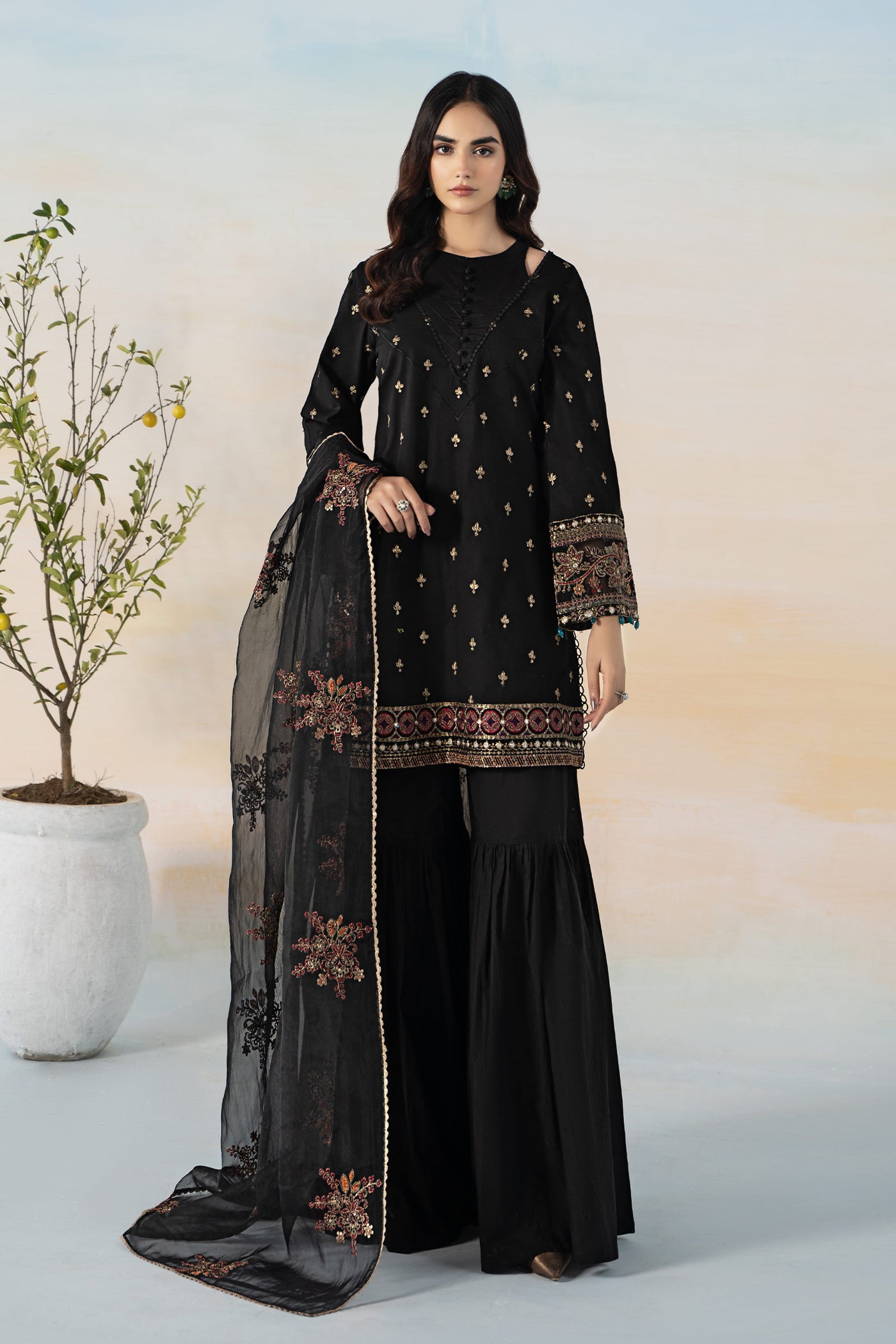 3 Piece Embroidered Jacquard Suit | DW-EF24-15