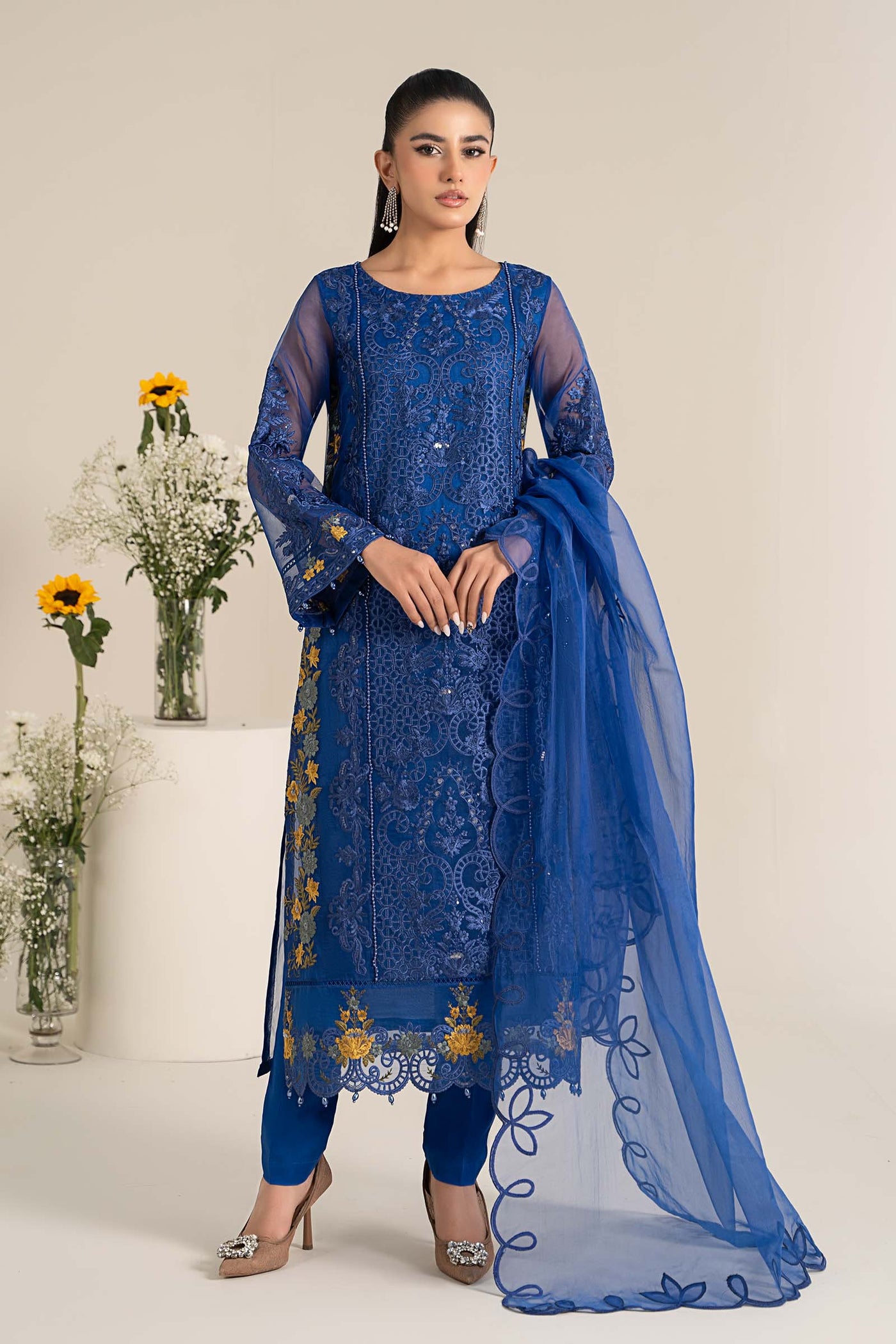 3 Piece Embroidered Organza Suit | DW-EF25-02