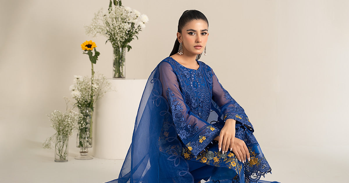 3 Piece Embroidered Organza Suit | DW-EF25-02