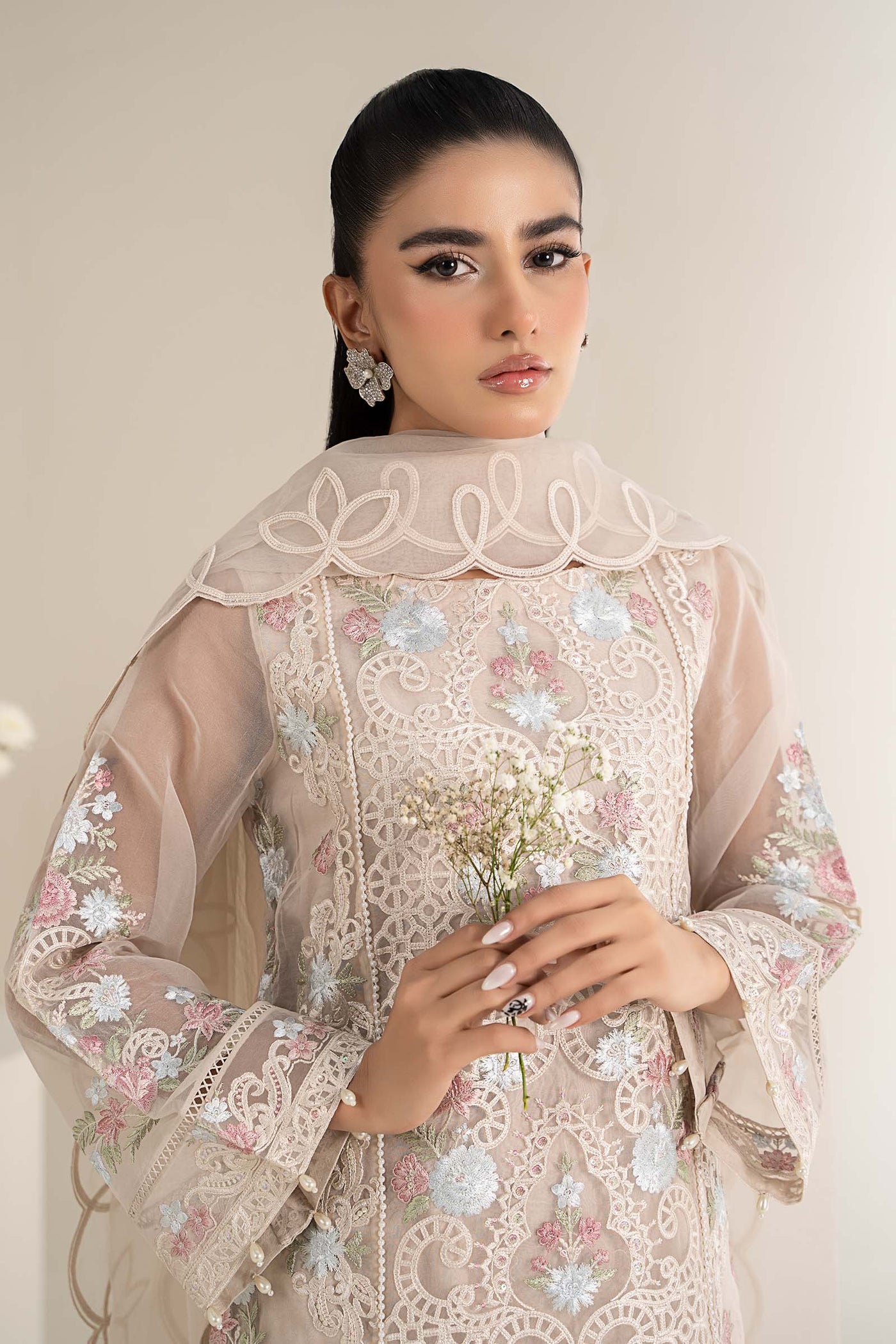 3 Piece Embroidered Organza Suit | DW-EF25-02