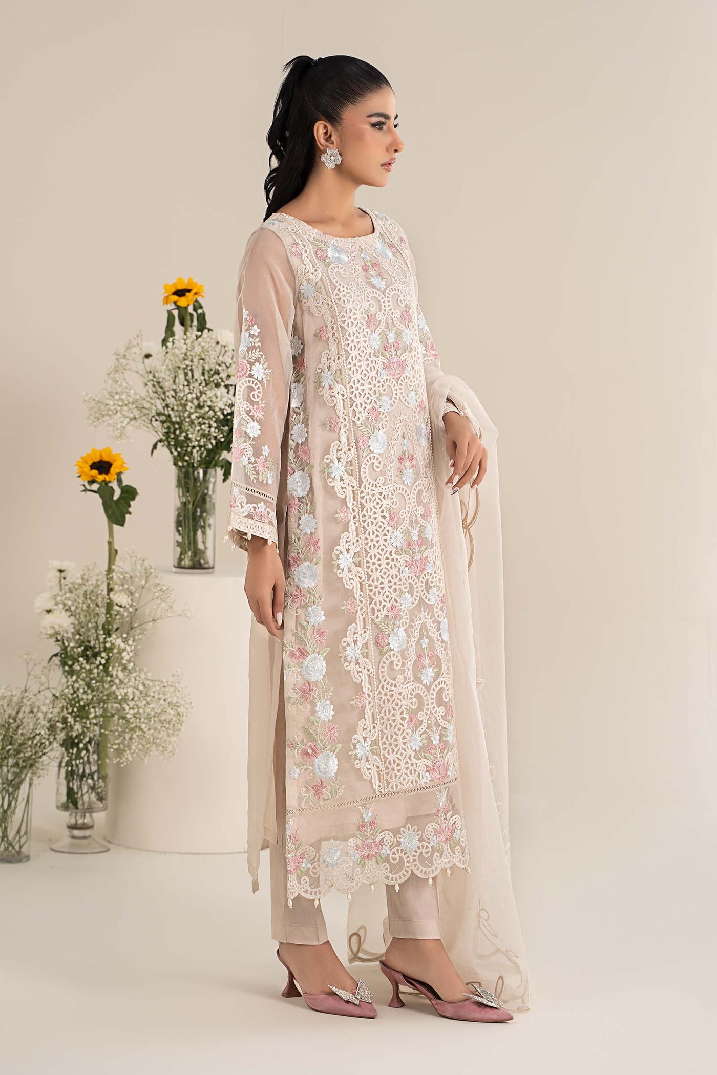 3 Piece Embroidered Organza Suit | DW-EF25-02