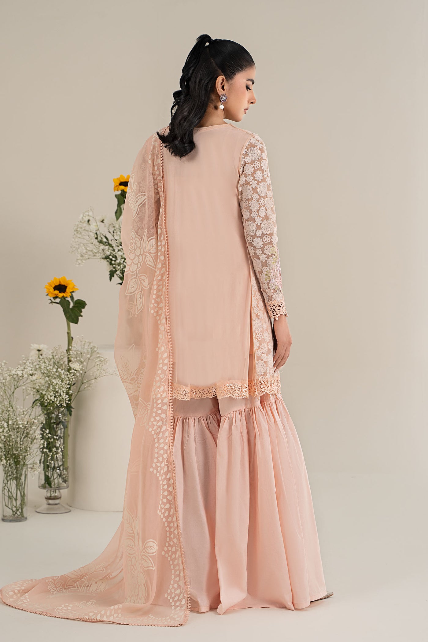 3 Piece Embroidered Polyester Net Suit | DW-EF25-100