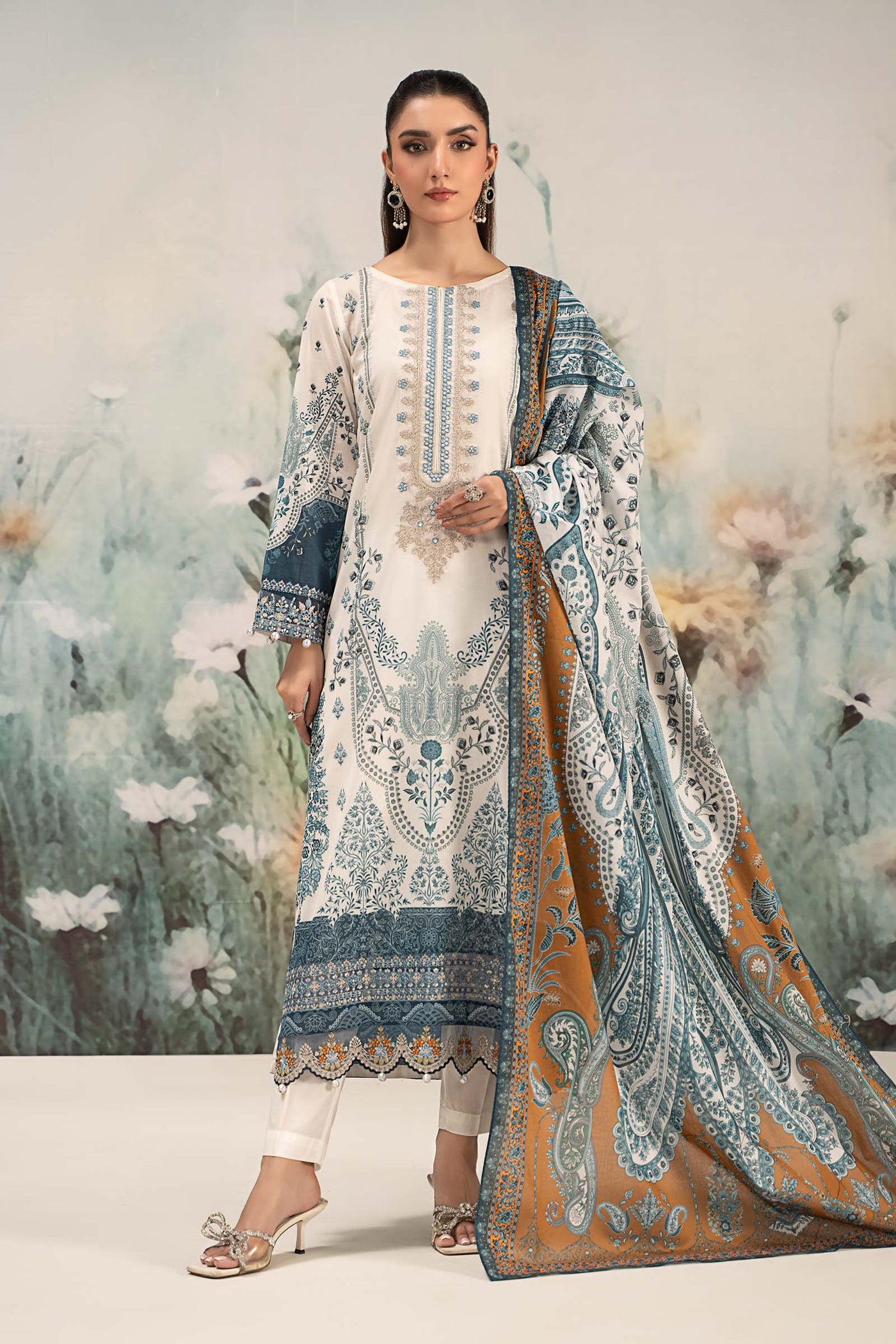 3 Piece Embroidered Lawn Suit | DW-EF25-14