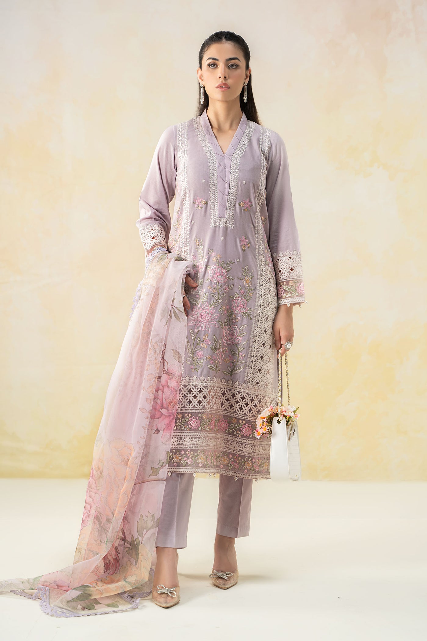 3 Piece Embroidered Dobby Lawn Suit | DW-EF25-151