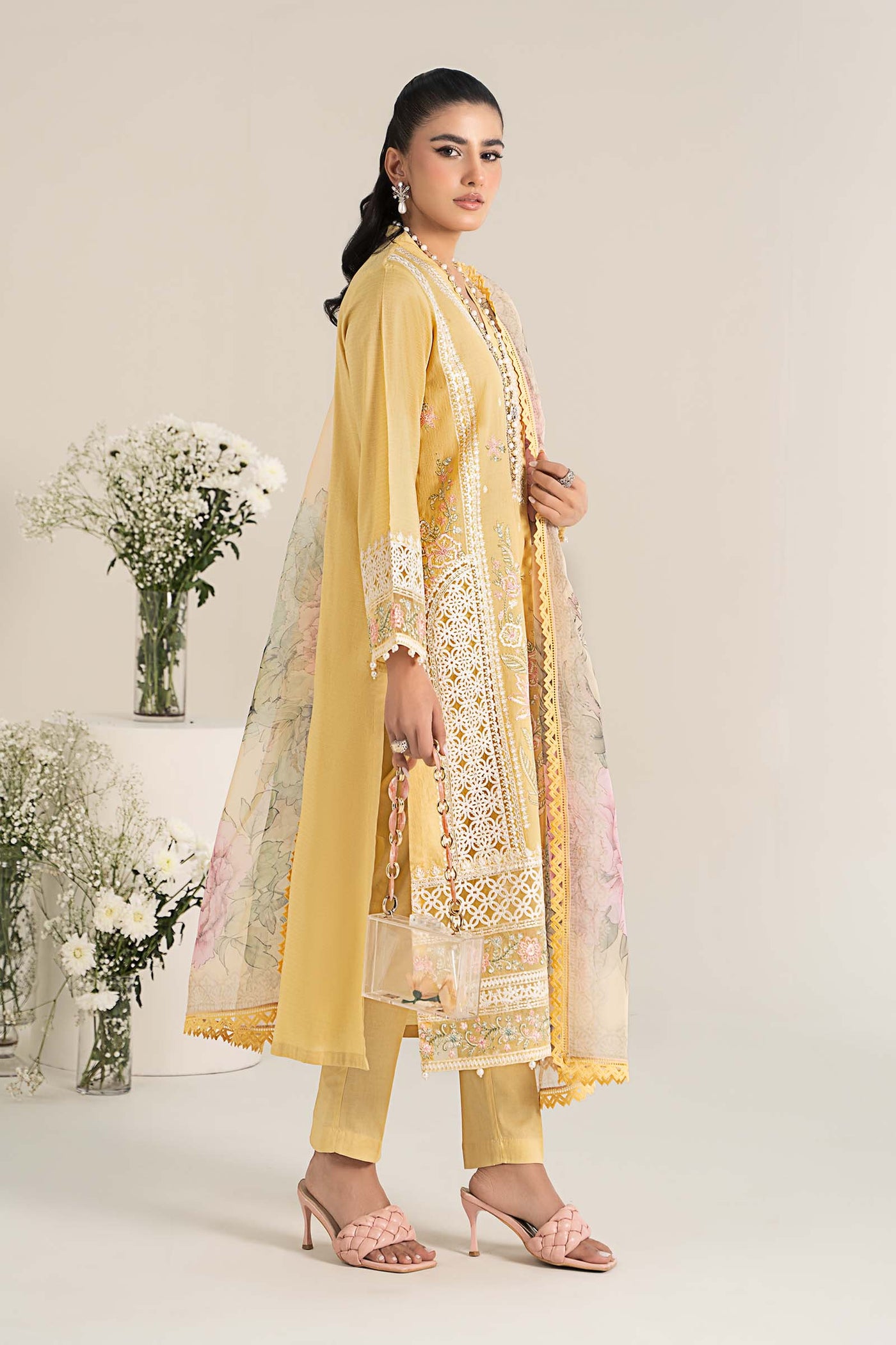 3 Piece Embroidered Dobby Lawn Suit | DW-EF25-151