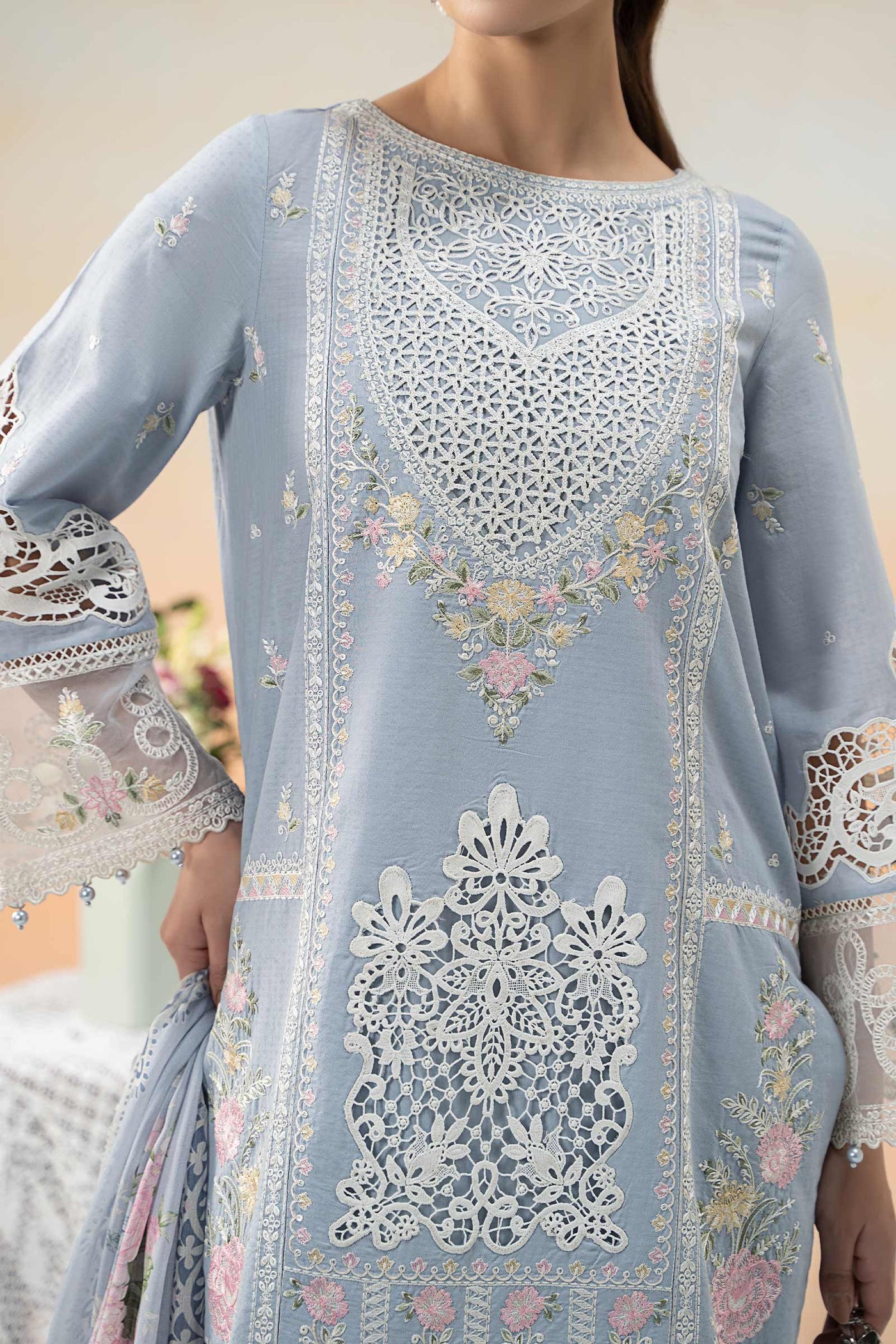 3 Piece Embroidered Dobby Lawn Suit | DW-EF25-35