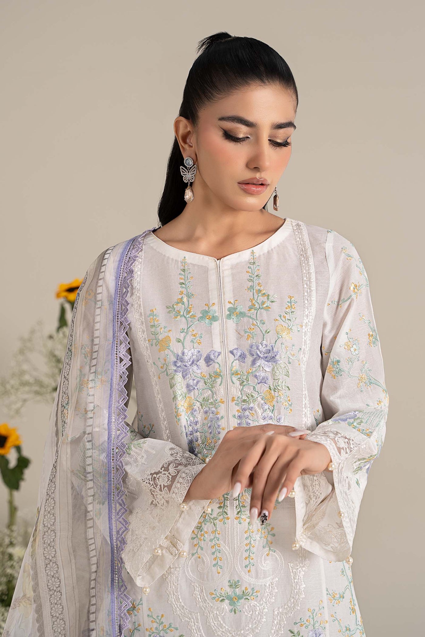 3 Piece Embroidered Self Jacquard Lawn Suit | DW-EF25-49