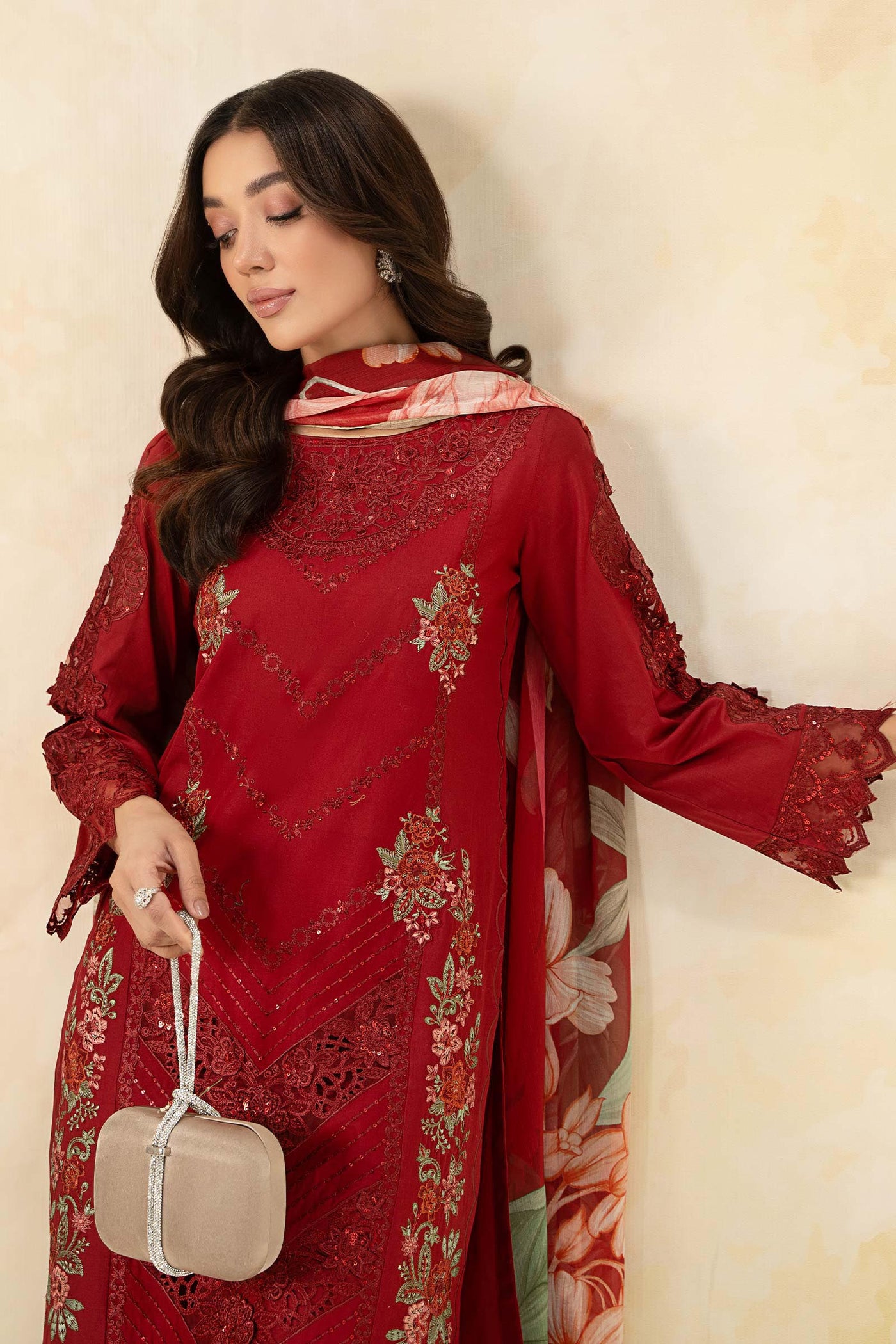 3 Piece Embroidered Dobby Lawn Suit | DW-EF25-53