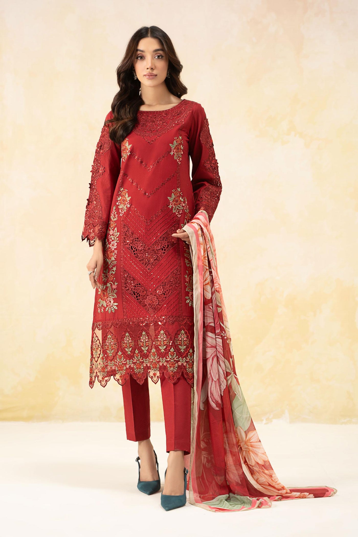 3 Piece Embroidered Dobby Lawn Suit | DW-EF25-53