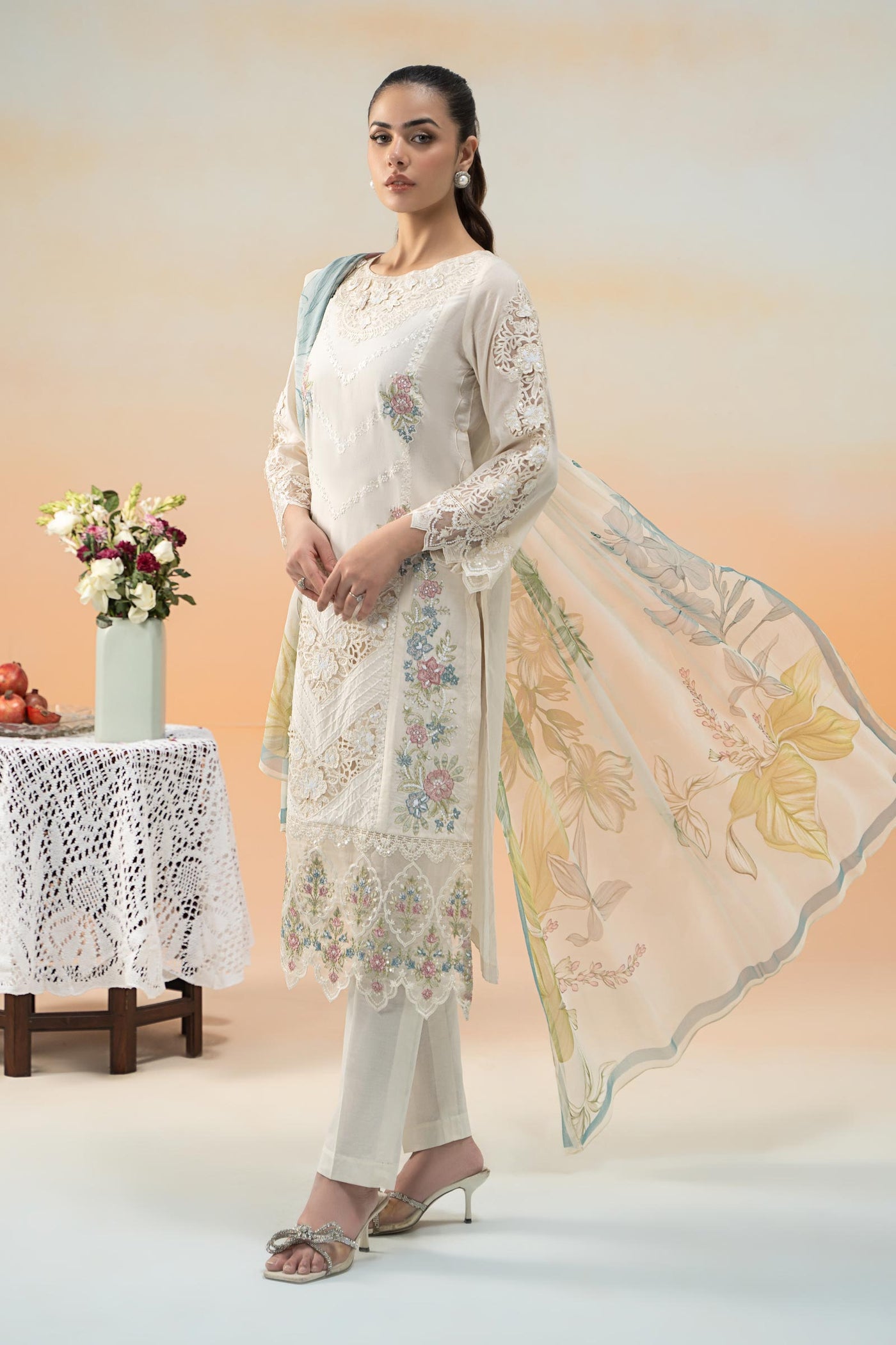 3 Piece Embroidered Dobby Lawn Suit | DW-EF25-53