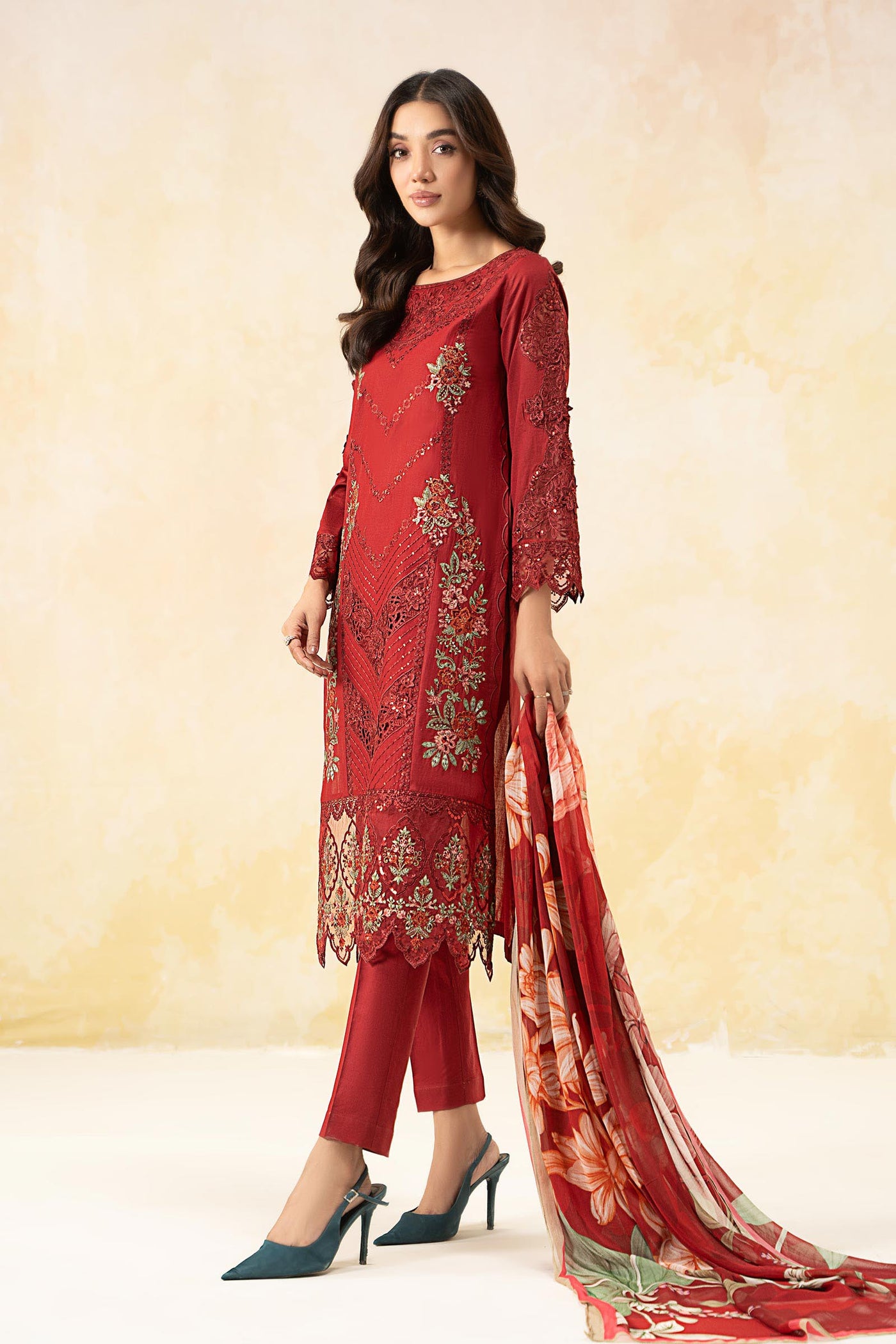 3 Piece Embroidered Dobby Lawn Suit | DW-EF25-53