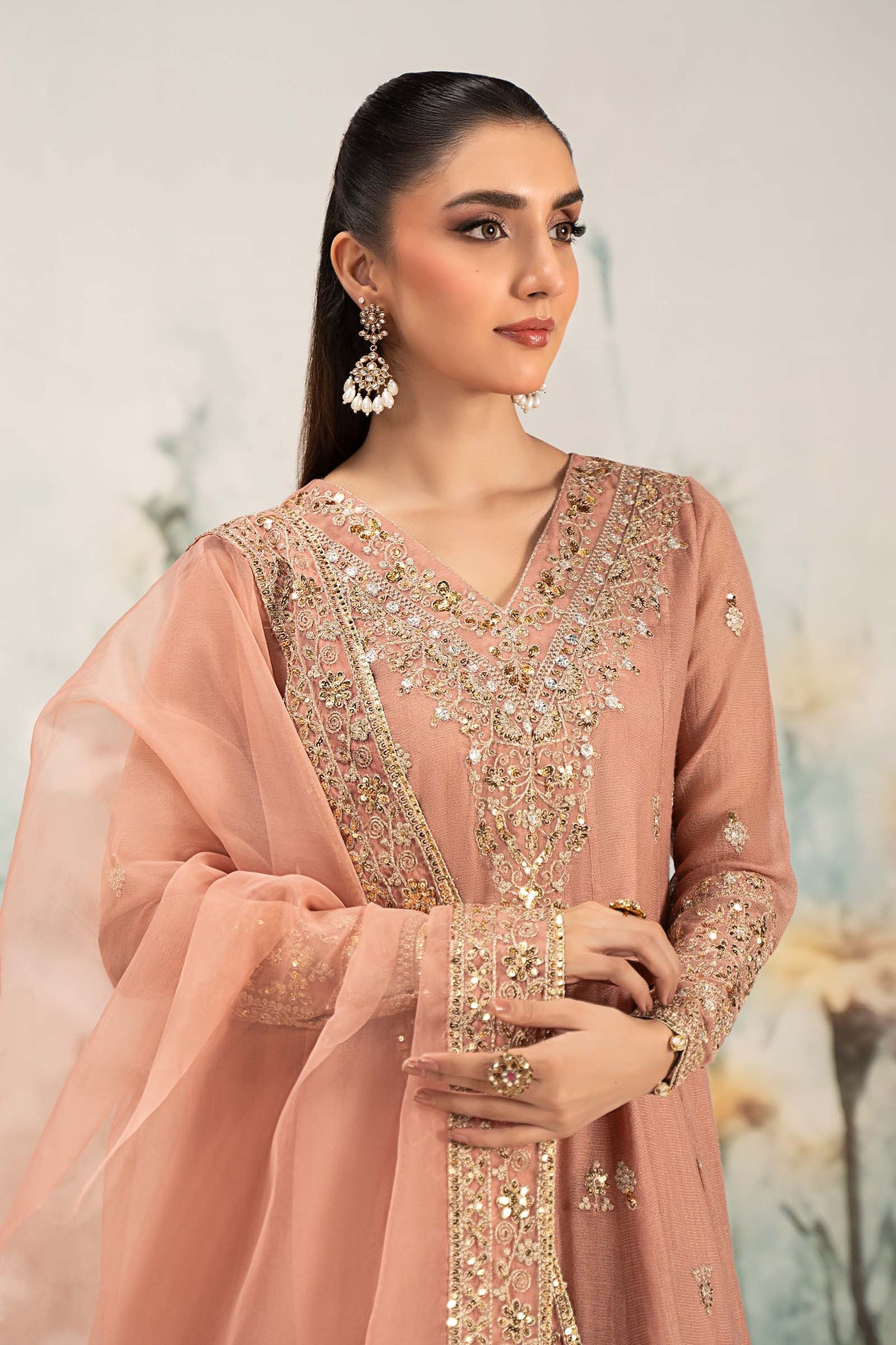 3 Piece Embroidered Cotton Net Suit | DW-EF25-88